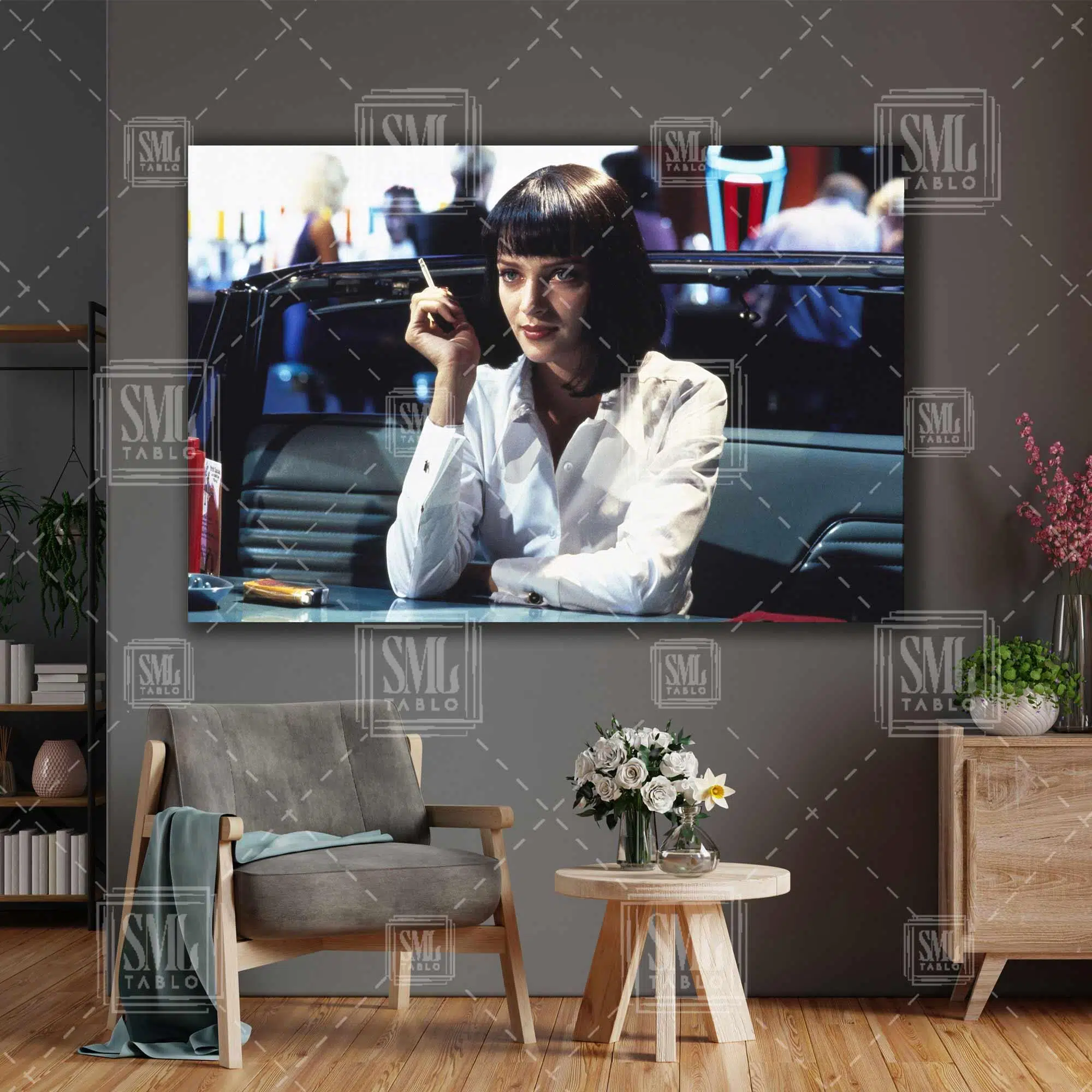 Pulp Fiction Uma Thurman Sigara İçen Kız Ucuz Roman Quentin Tarantino Efsane Film Sanat Yatay Kanvas Tablo