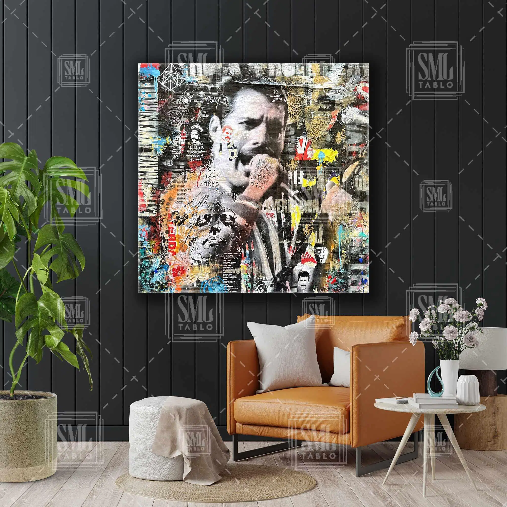 Quenn Rock N Roll Freddie Mercury Grafiti Kare Kanvas Tablo