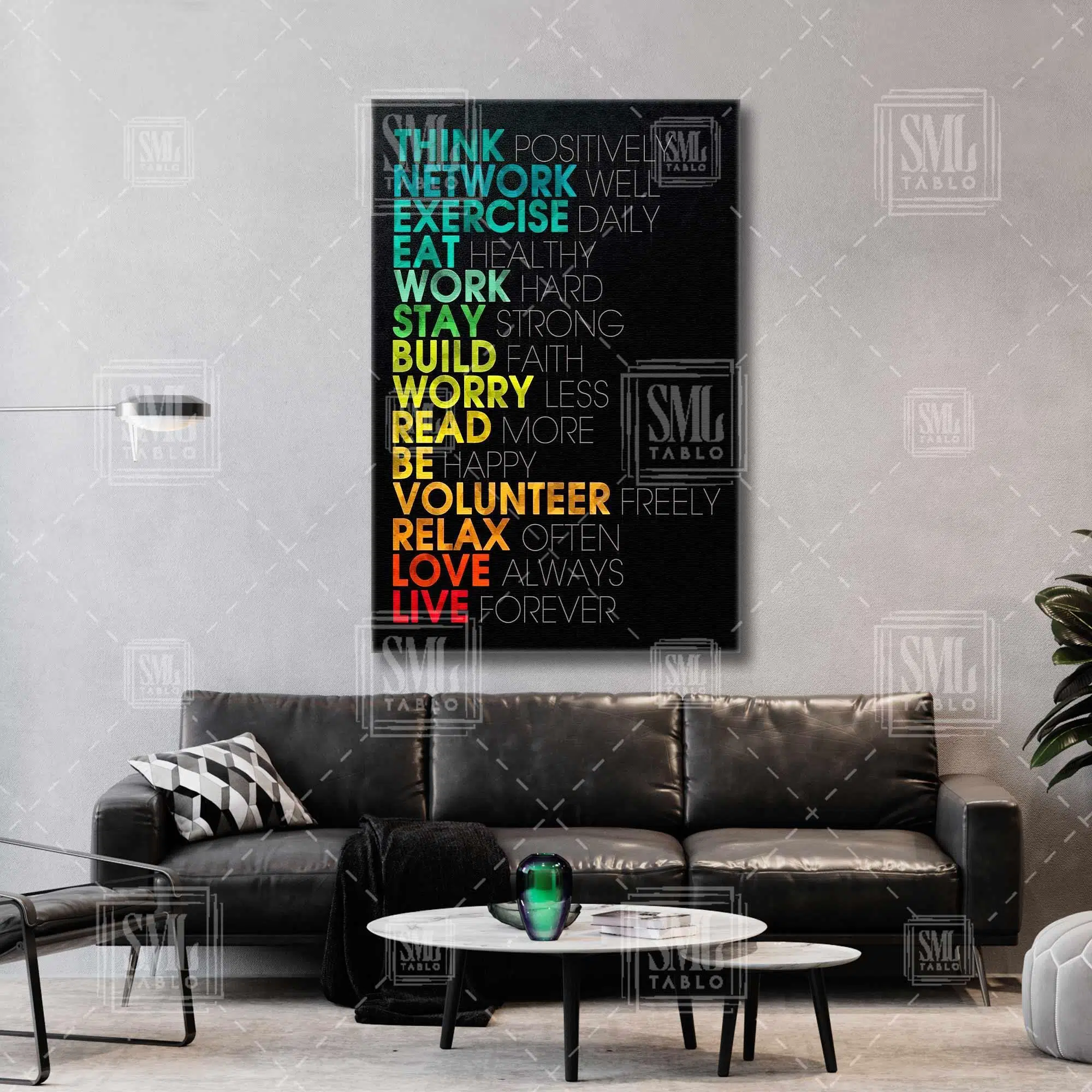 Renkli Tipografik Motivaston Dikey Kanvas Tablo