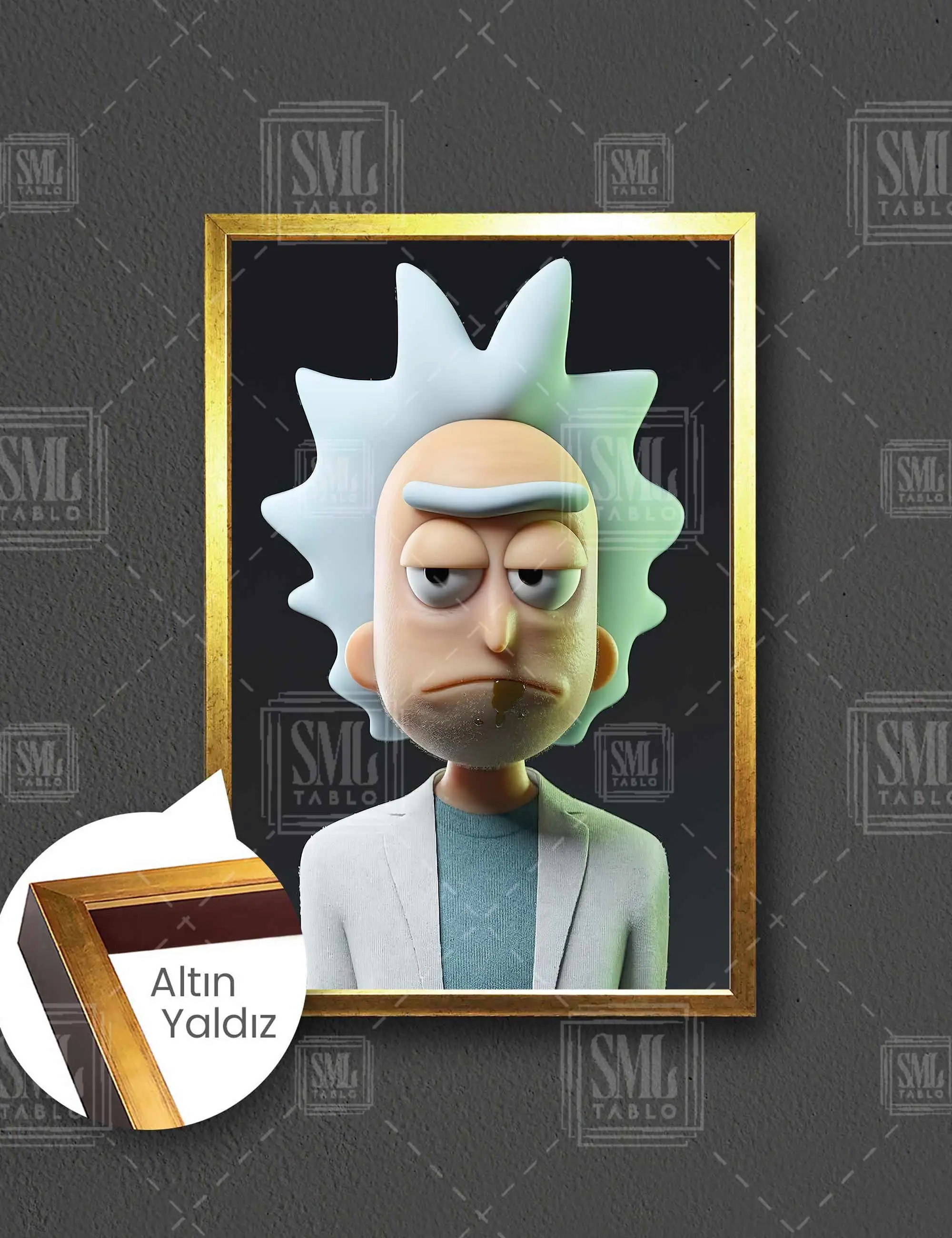 Rick And Mortie Rick Efsane Çizgi Dizi Çerçeveli Dikey Kanvas Tablo