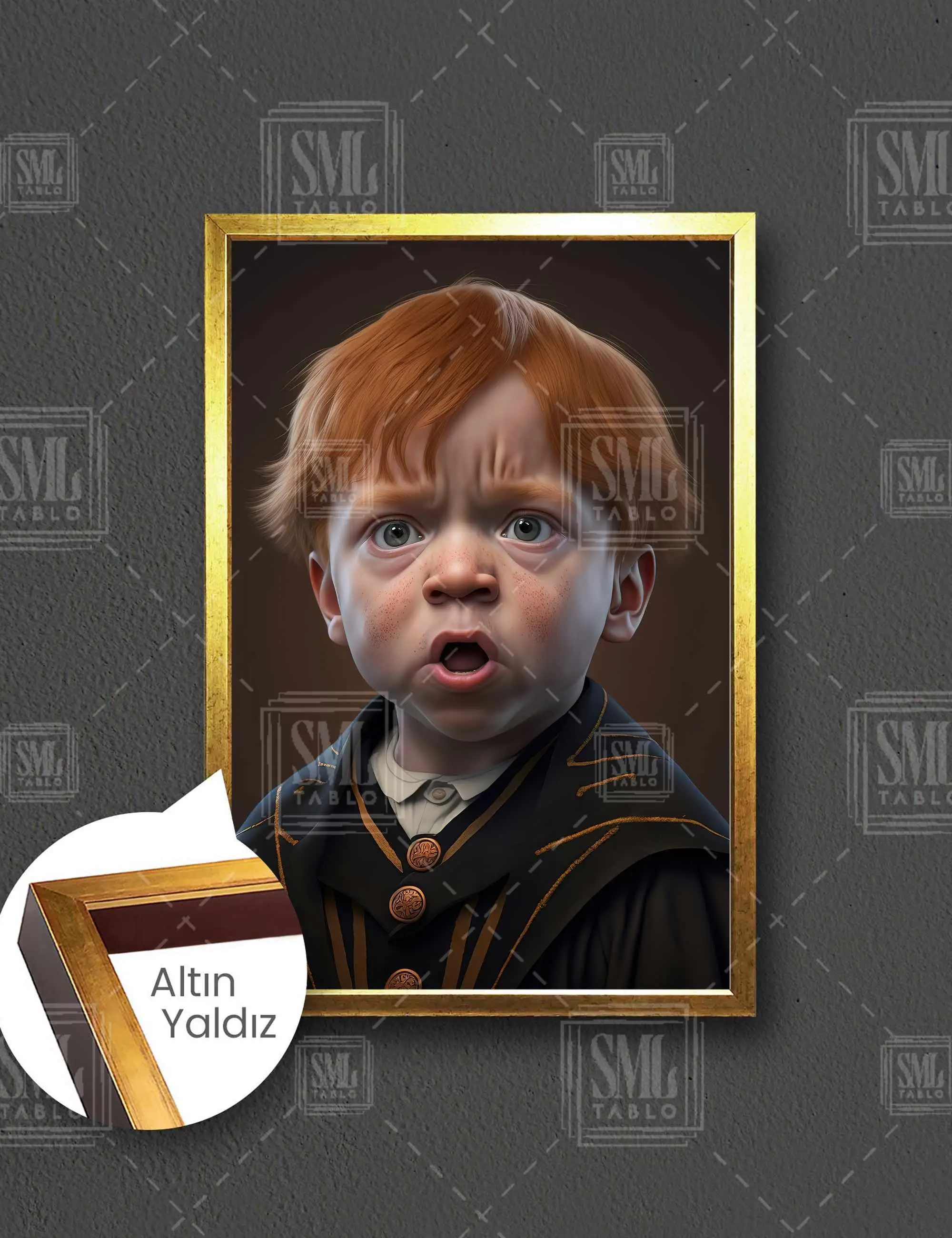 Ron Weasley Harry Potter Sihirbaz Çocukluk Sevimli Çerçeveli Dikey Kanvas Tablo