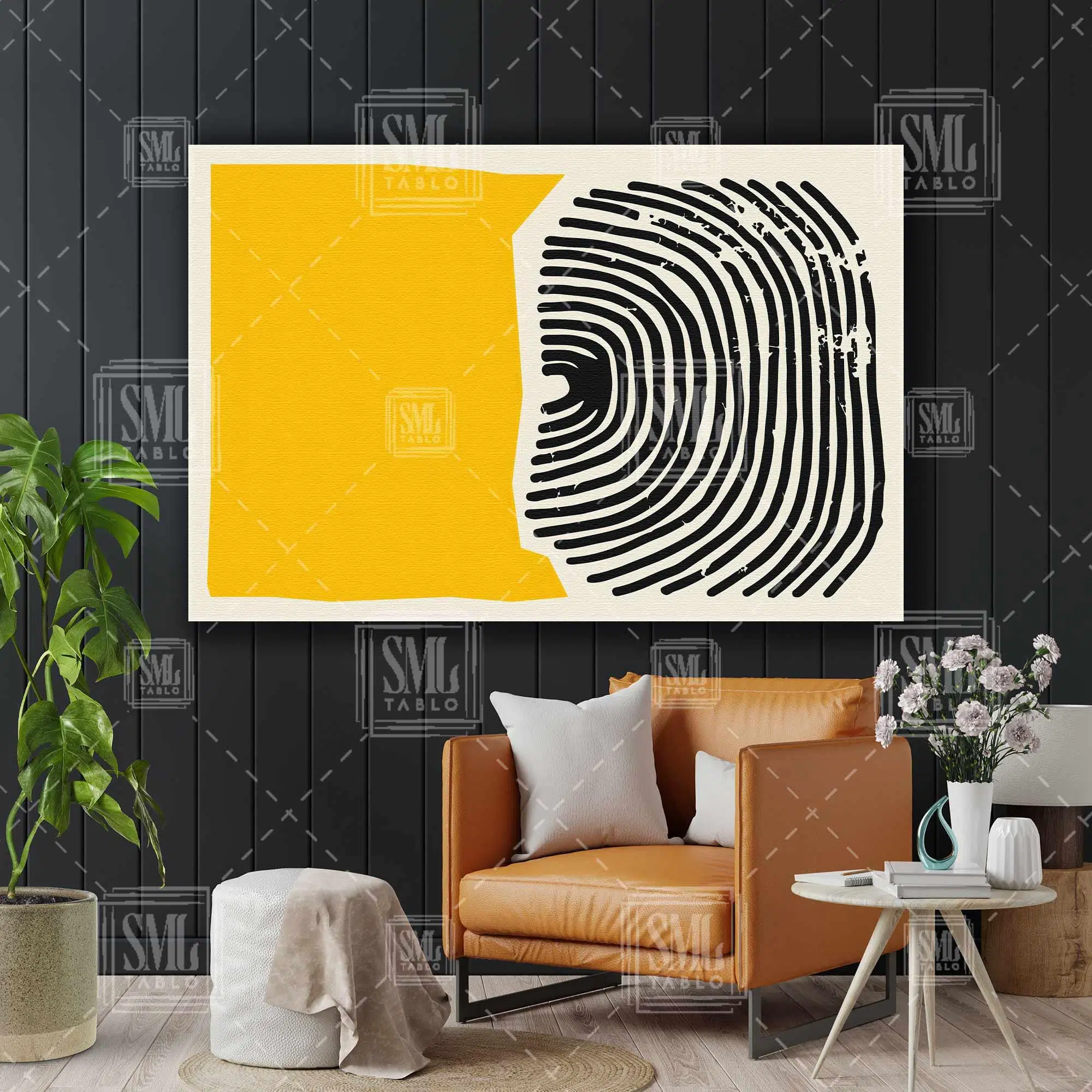 Sarı Ve Siyah Çizgili Minimal Yatay Kanvas Tablo