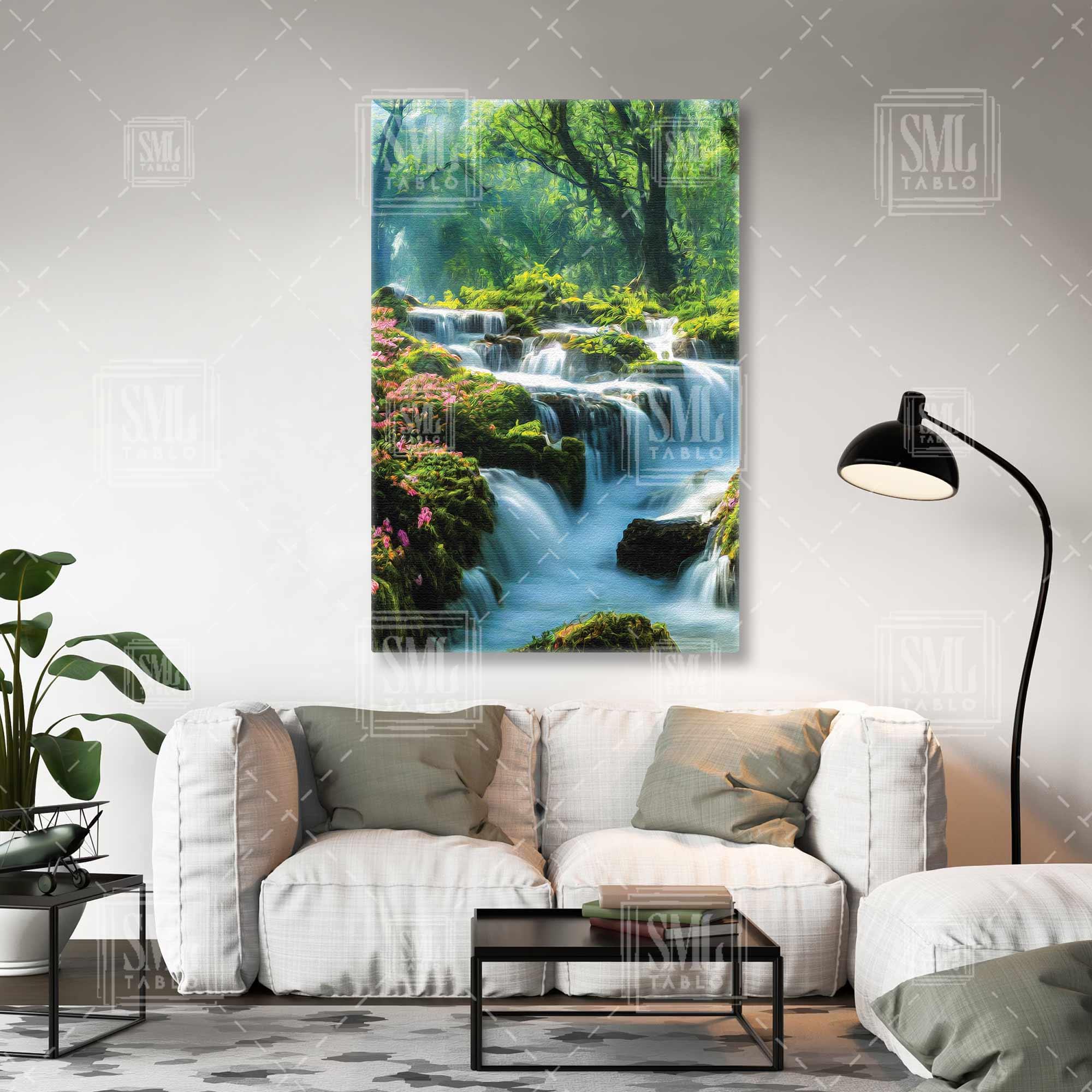 Şelale Doğa Manzarası Fırça İzleri Orman Nature Dikey Kanvas Tablo Şelale Doğa Manzarası Fırça İzleri Orman Nature Dikey Kanvas Tablo