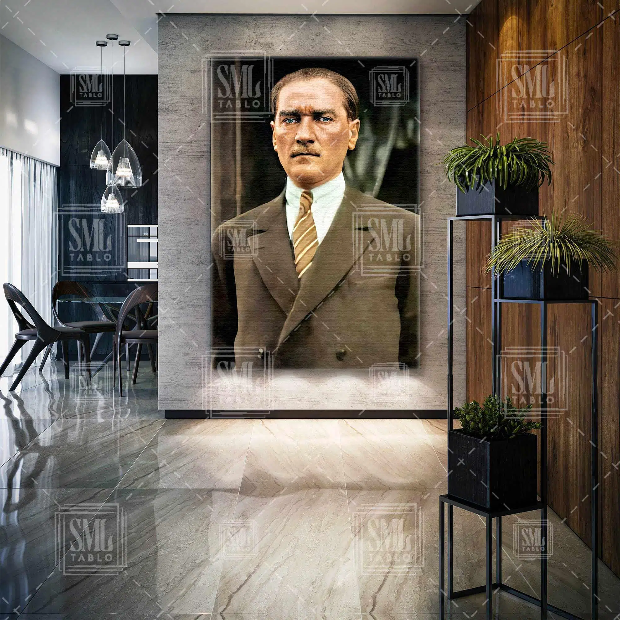 Sert Bakışlı Mustafa Kemal Atatürk Dikey Kanvas Tablo