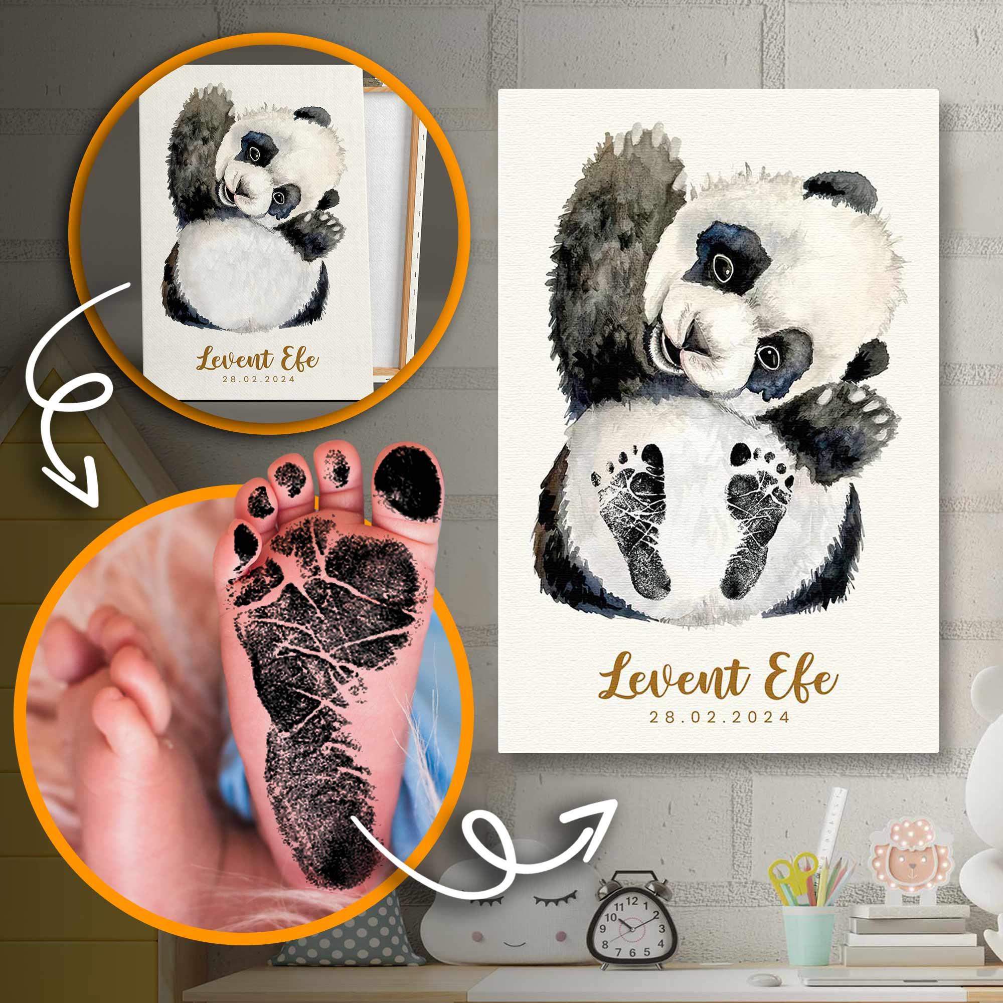 Şirin Panda Bebek Ayak İzi Seti İsimli ve Tarihli Yeni Doğan Hatırası Bebek Odası Dikey Kanvas Tablo Şirin Panda Bebek Ayak İzi Seti İsimli ve Tarihli Yeni Doğan Hatırası Bebek Odası Dikey Kanvas Tablo