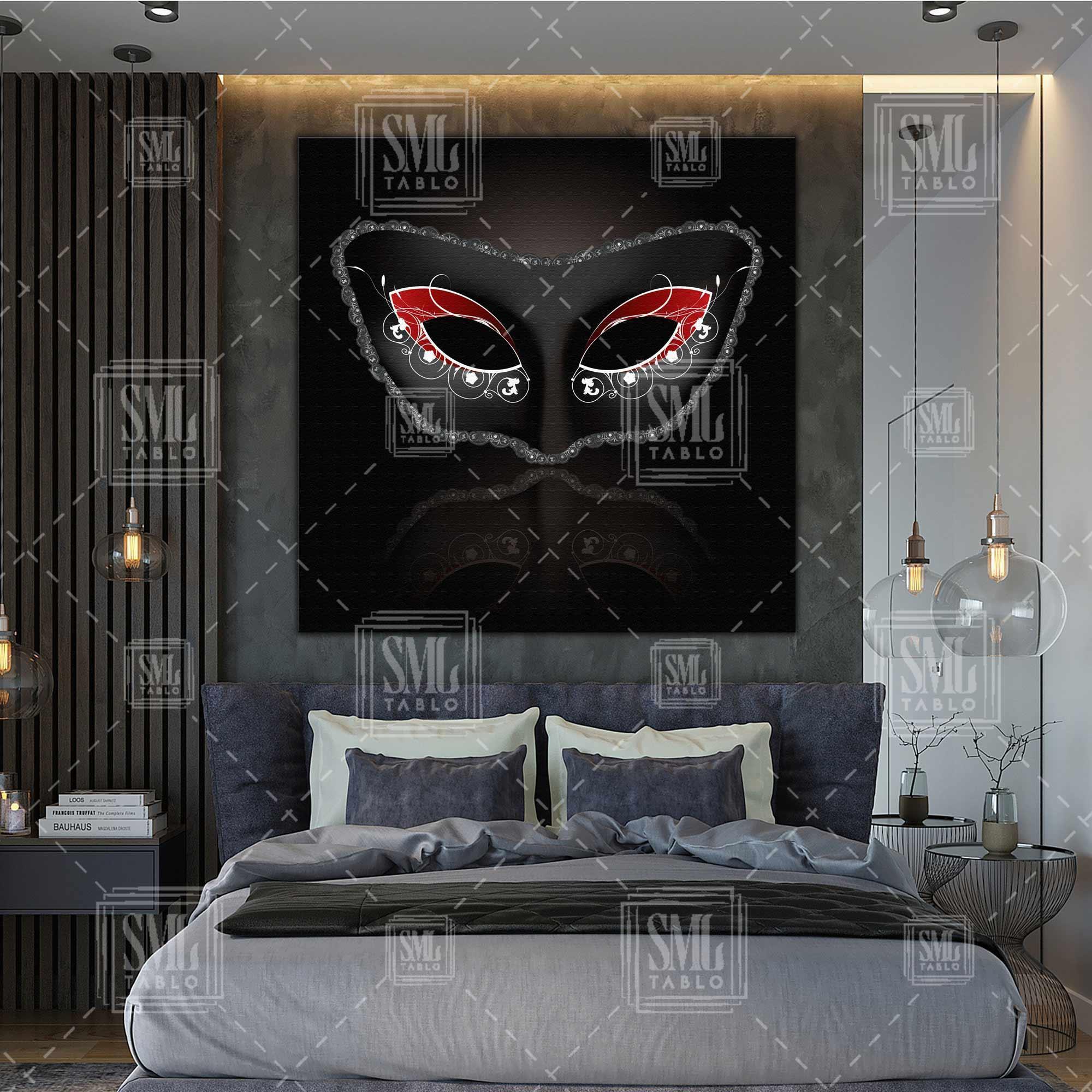 Siyah Maske Dekoratif Modern Kare Kanvas Tablo Siyah Maske Dekoratif Modern Kare Kanvas Tablo
