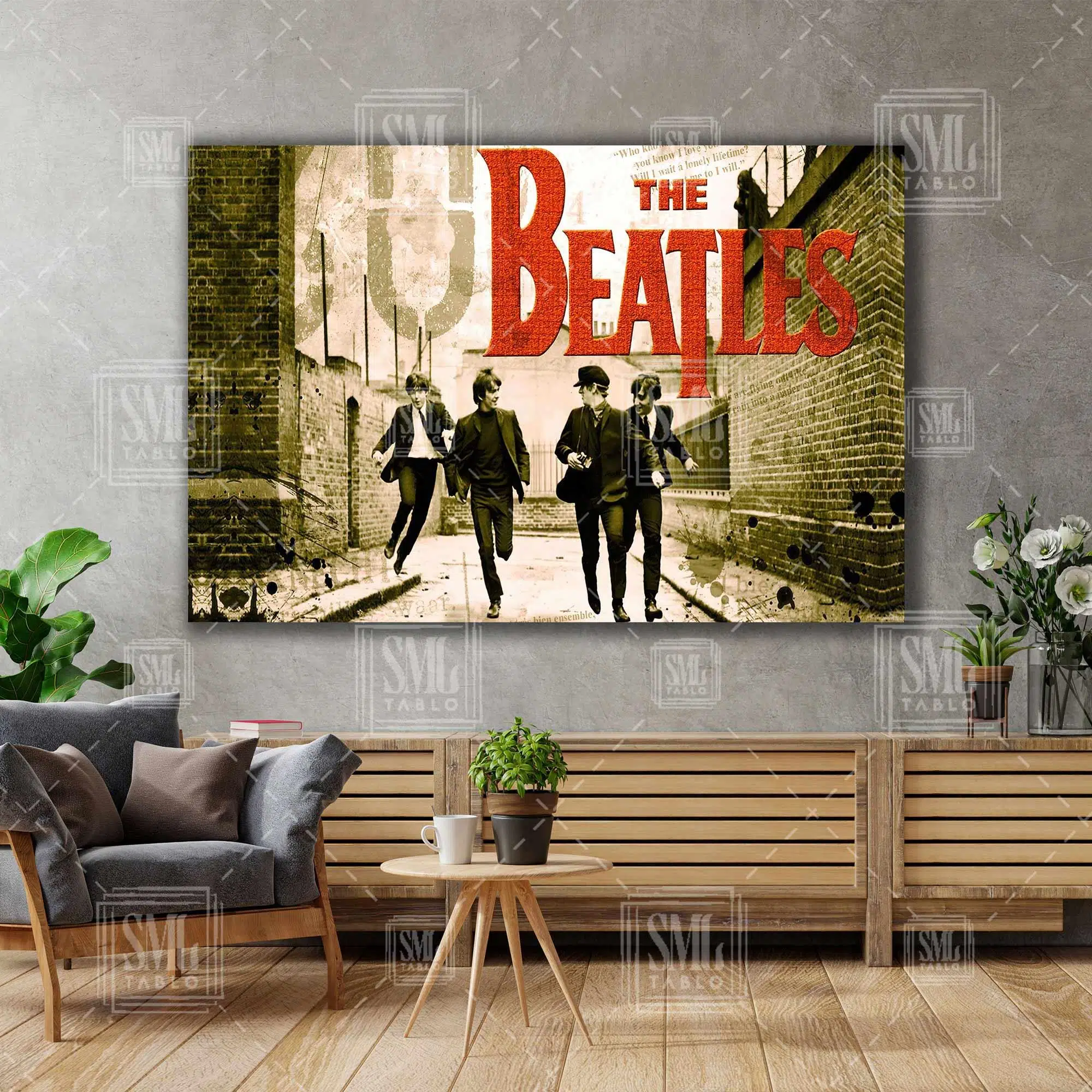 Sokakta Koşan The Beatles Rock Müzik Grubu John Lennon Efsane Müzik Dekor Yatay Kanvas Tablo