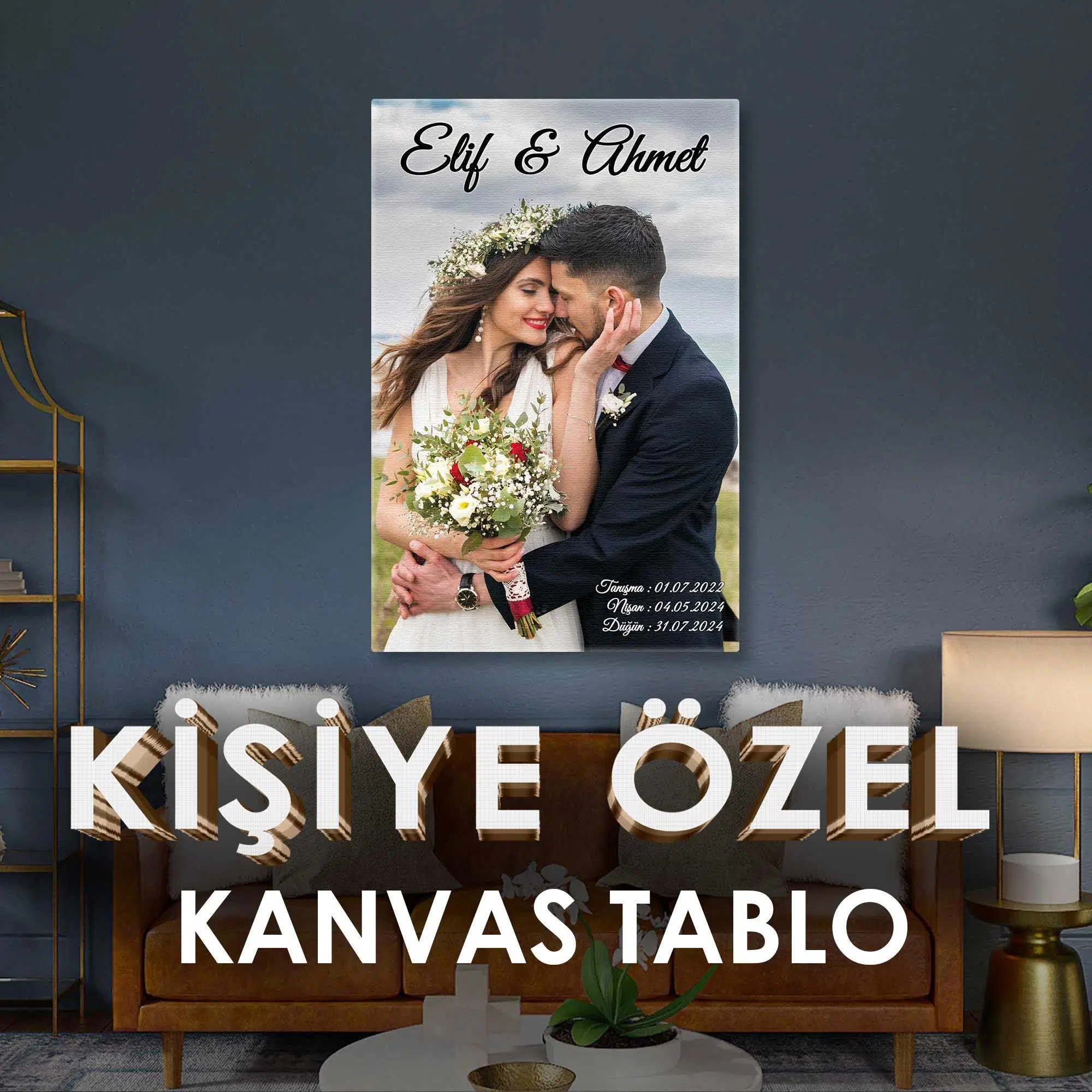 Sonsuz Aşk Kişiye Özel İsimli Tarihli Evlilik Yıl Dönümü Hediyesi Dikey Kanvas Tablo