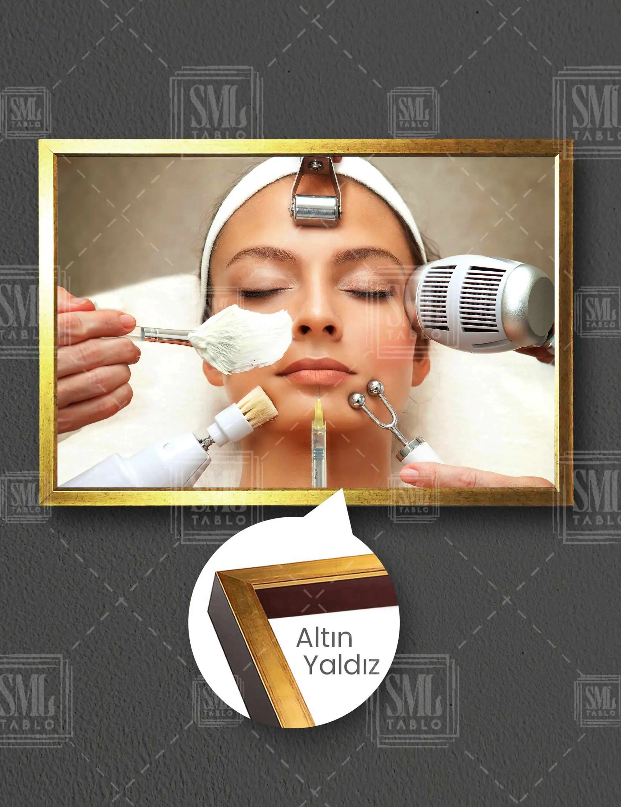 Spa Makyaj Makeup Güzellik Merkezi Doğal Cilt Bakım Ürünleri Kozmetik Çerçeveli Yatay Kanvas Tablo