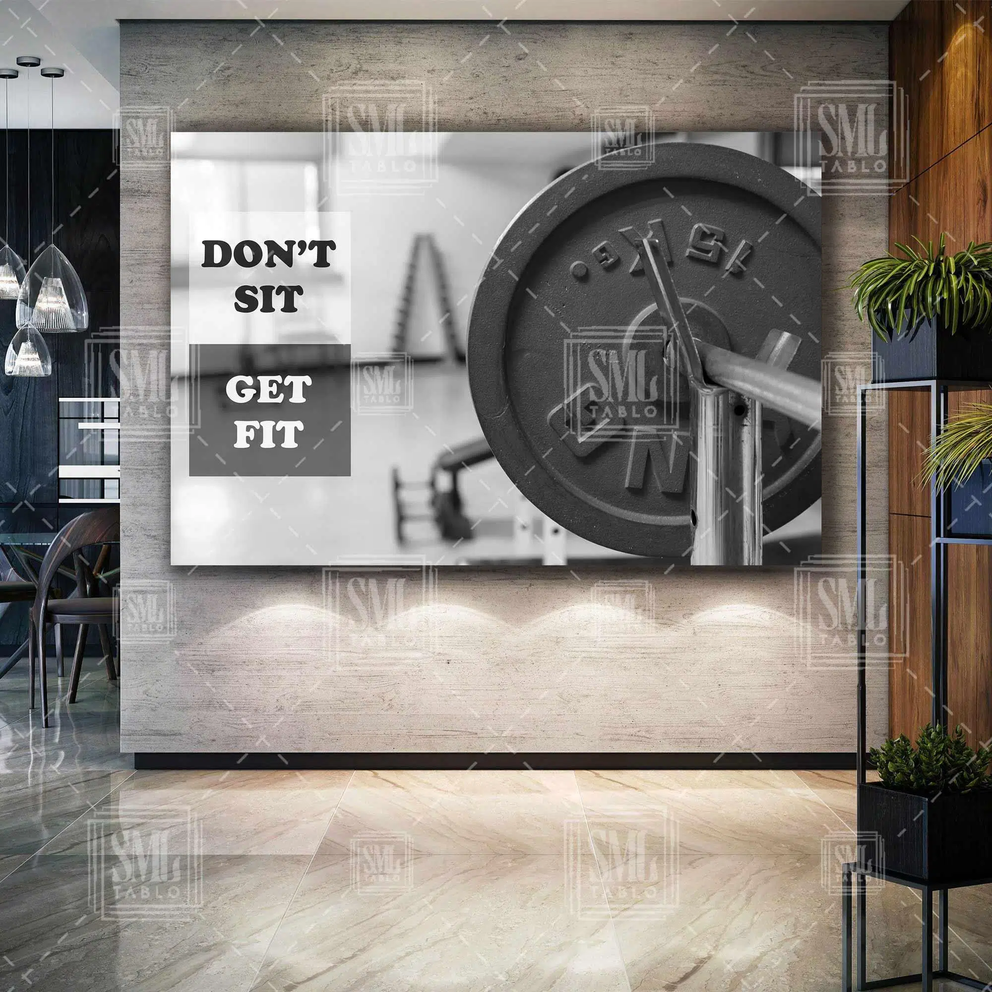 Spor Salonu Badi Vücut Geliştirme Dekor Dont Sıt Get Fıt Oturma Fit Ol Yatay Kanvas Tablo