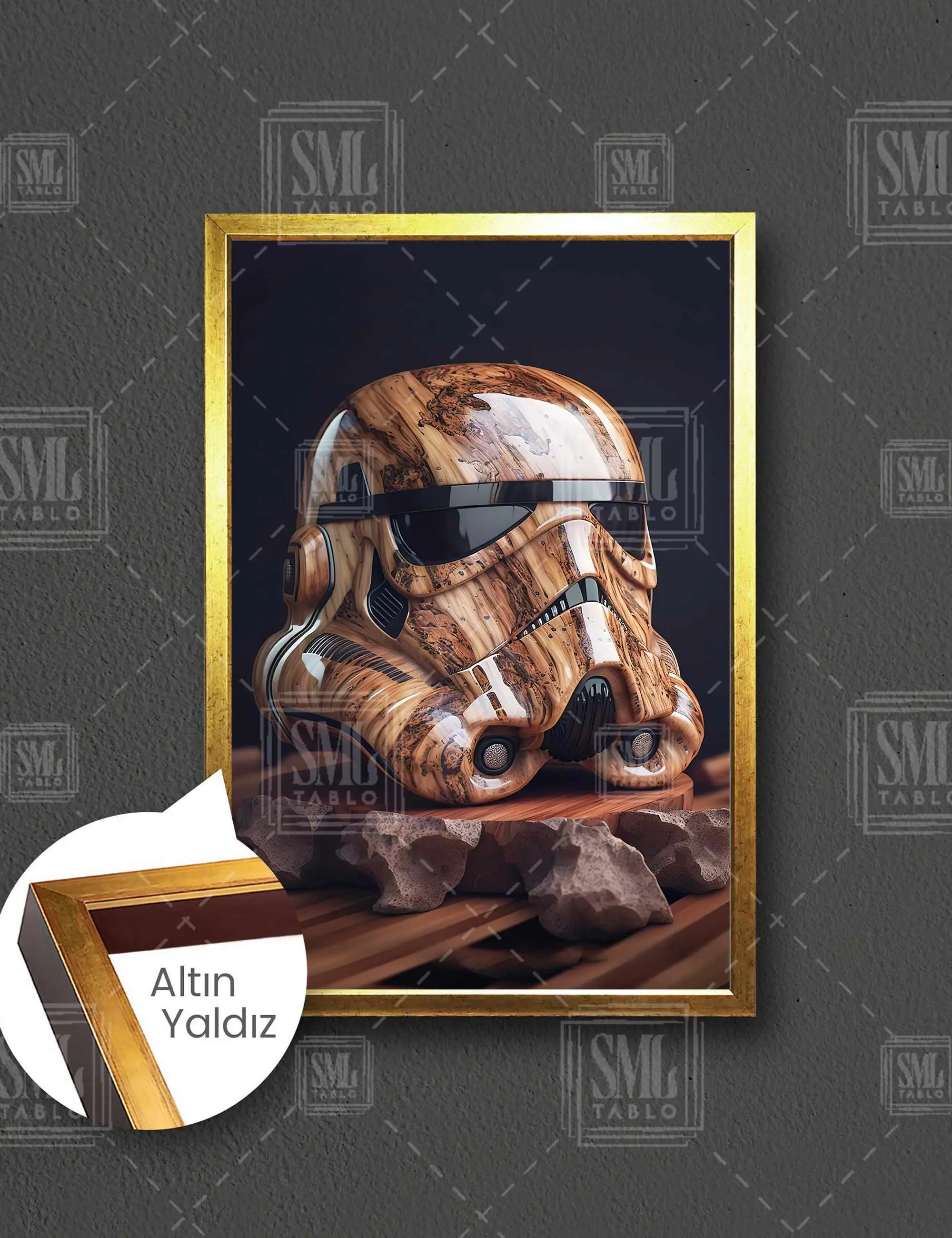 Star Wars Ahşap Art Deko Stormstooper Maskesi Mask Çerçeveli Dikey Kanvas Tablo