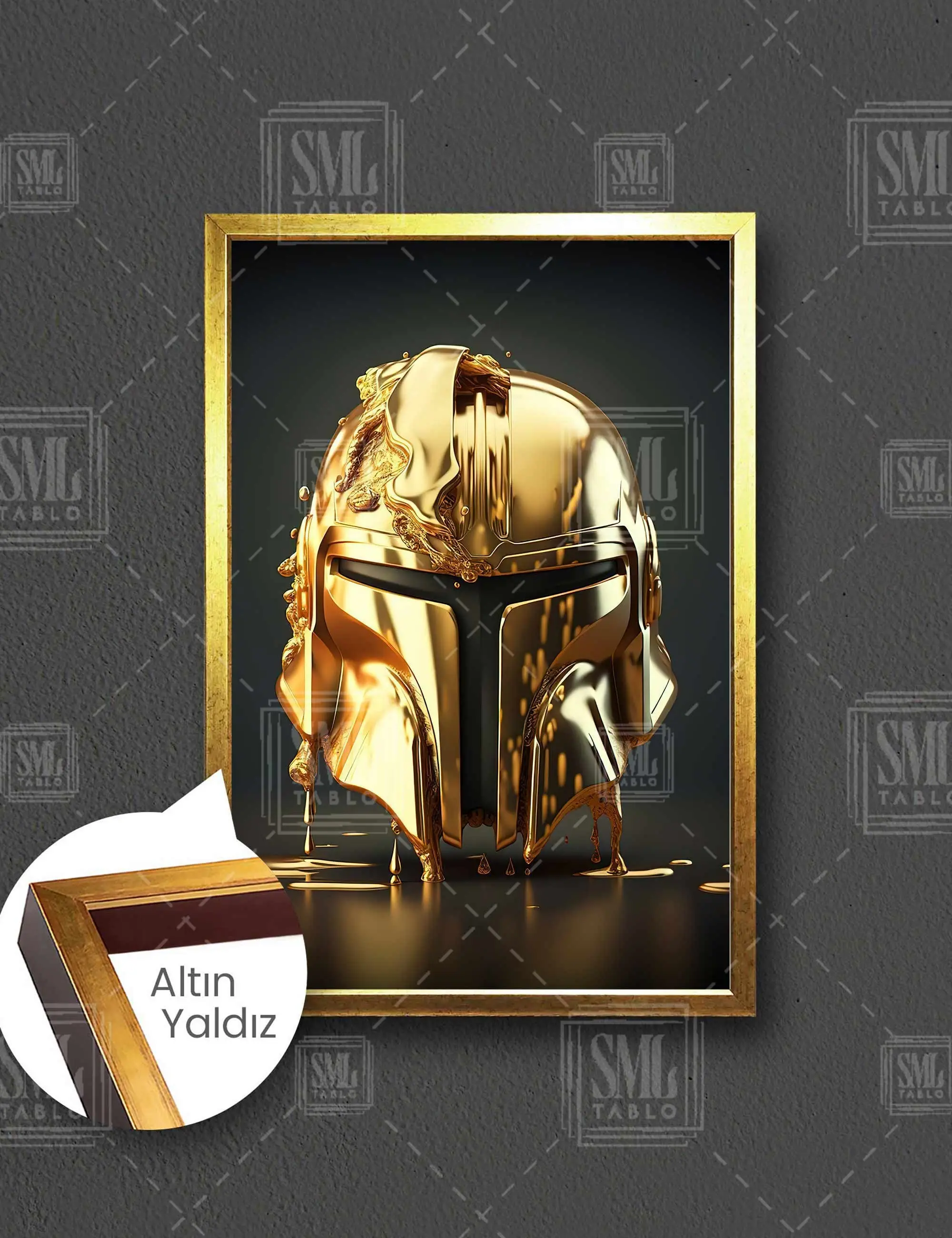 Star Wars Altın Jedi Maskı Gold Liquid Mask Çerçeveli Dikey Kanvas Tablo