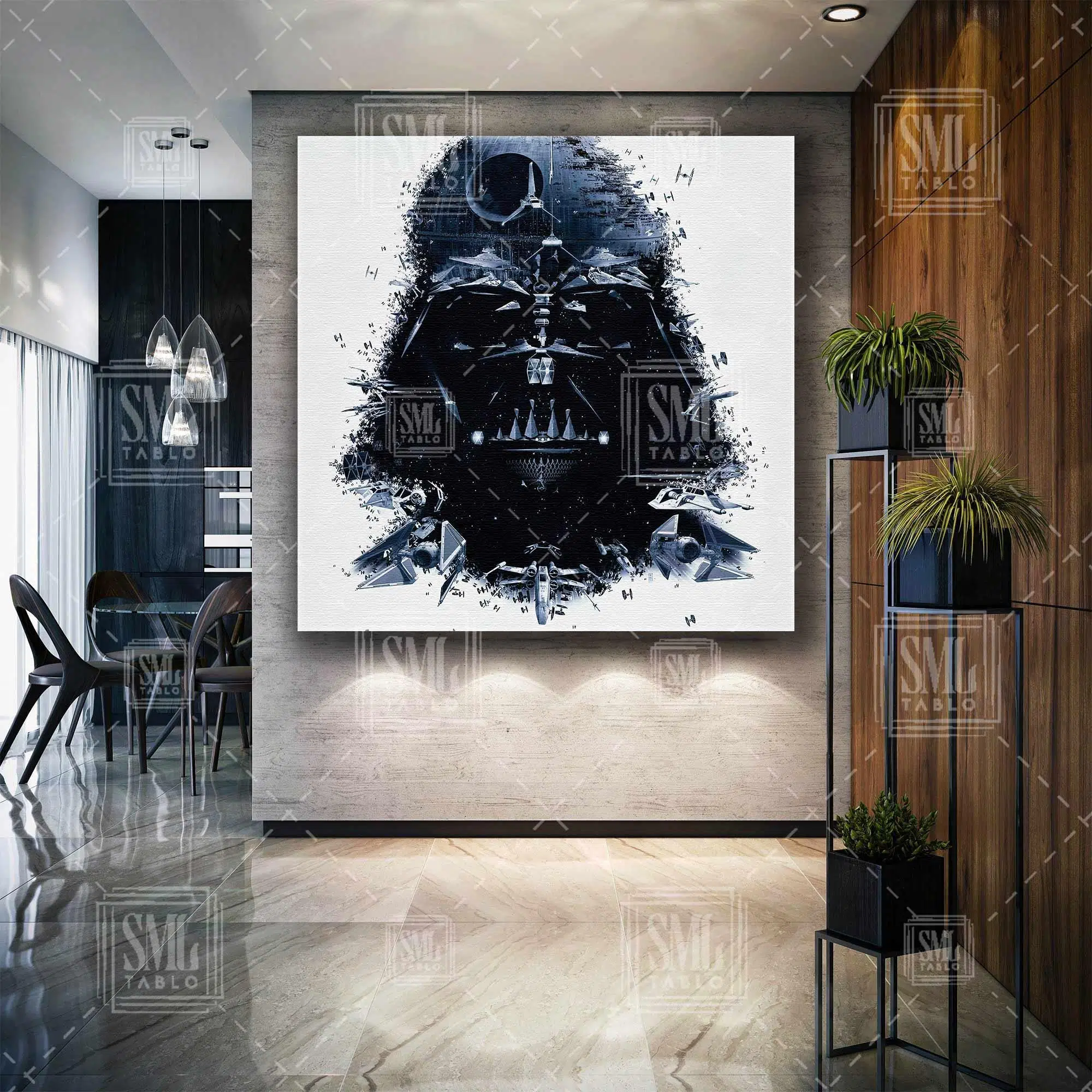 Star Wars Darth Vader Ve Uzay Gemileri Kare Kanvas Tablo