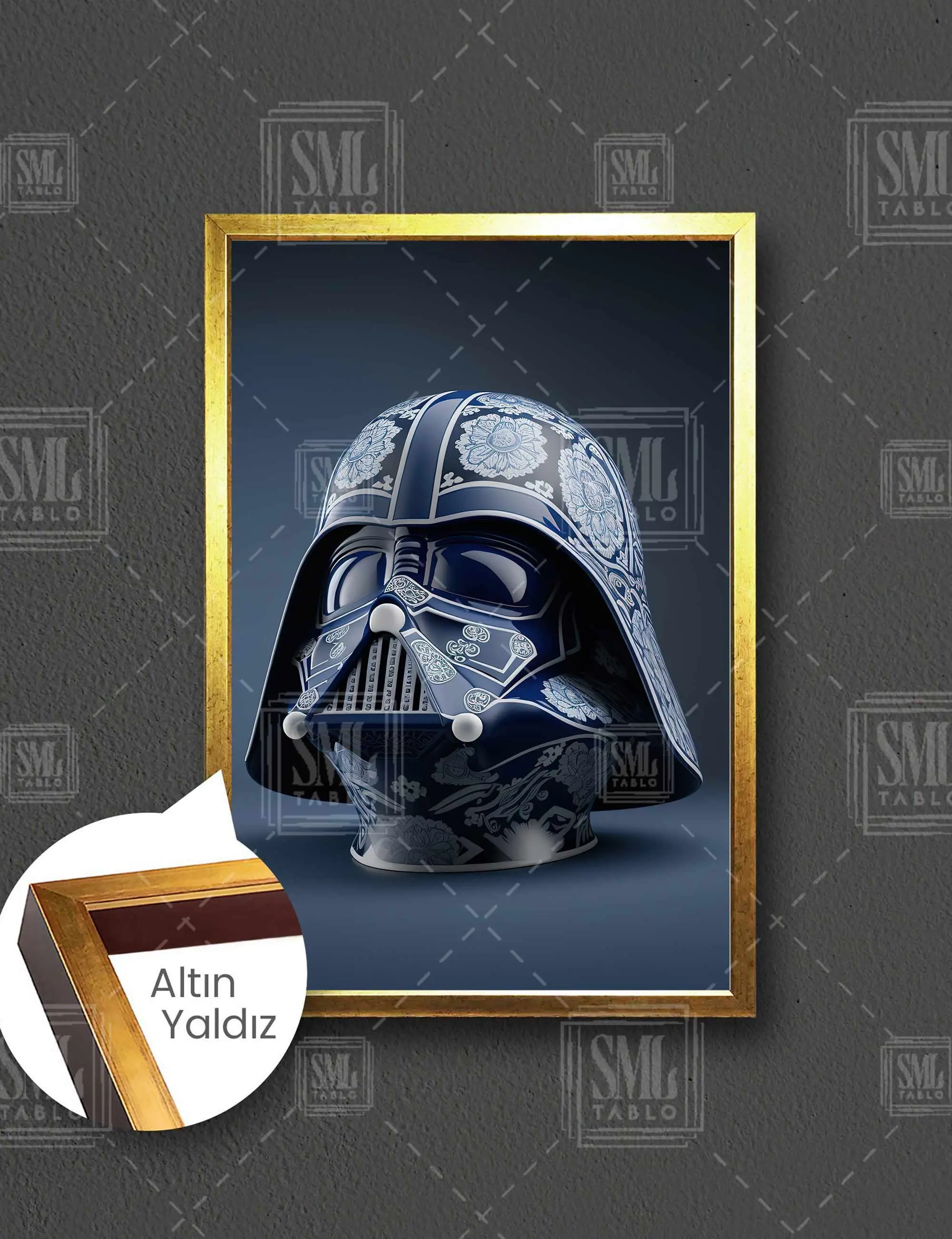 Star Wars Darth Wader Kara Lord Maskesi Çini Seramik Çerçeveli Dikey Kanvas Tablo