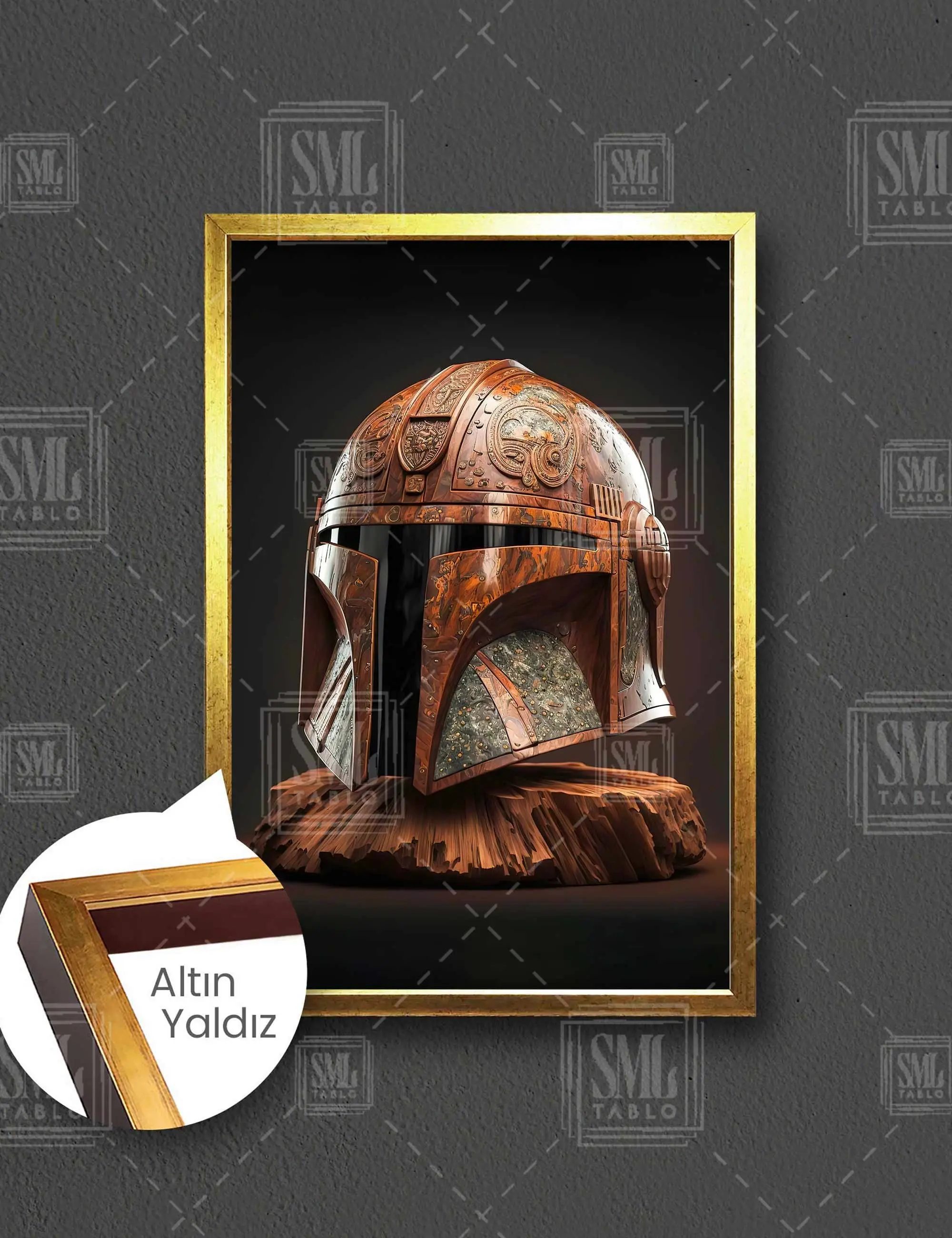 Star Wars İşlemeli Ahşap Art Deko Jedi Şövelye Maskesi Mask Çerçeveli Dikey Kanvas Tablo