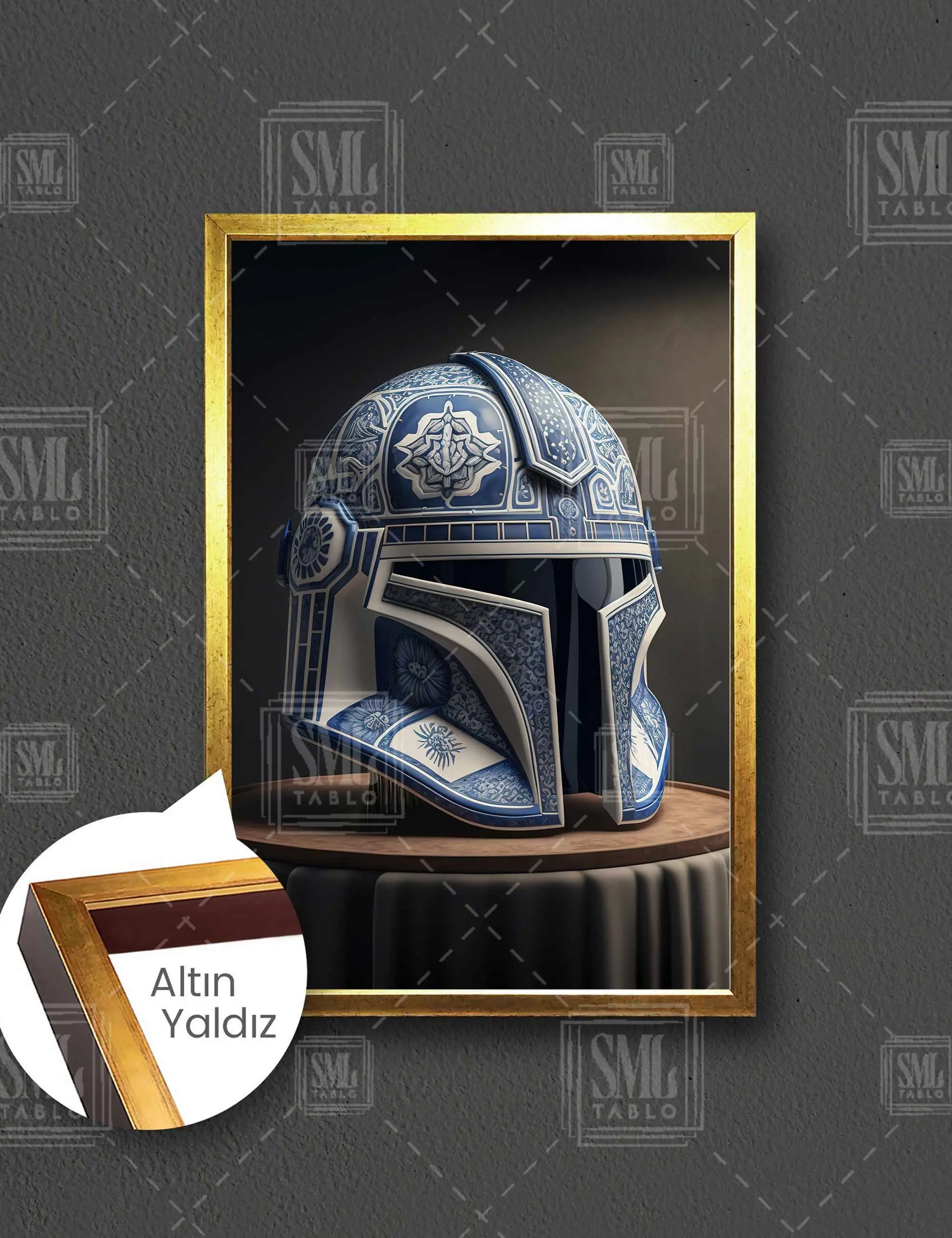 Star Wars Jedi Şövalye Maskesi Çini Seramik Çerçeveli Dikey Kanvas Tablo