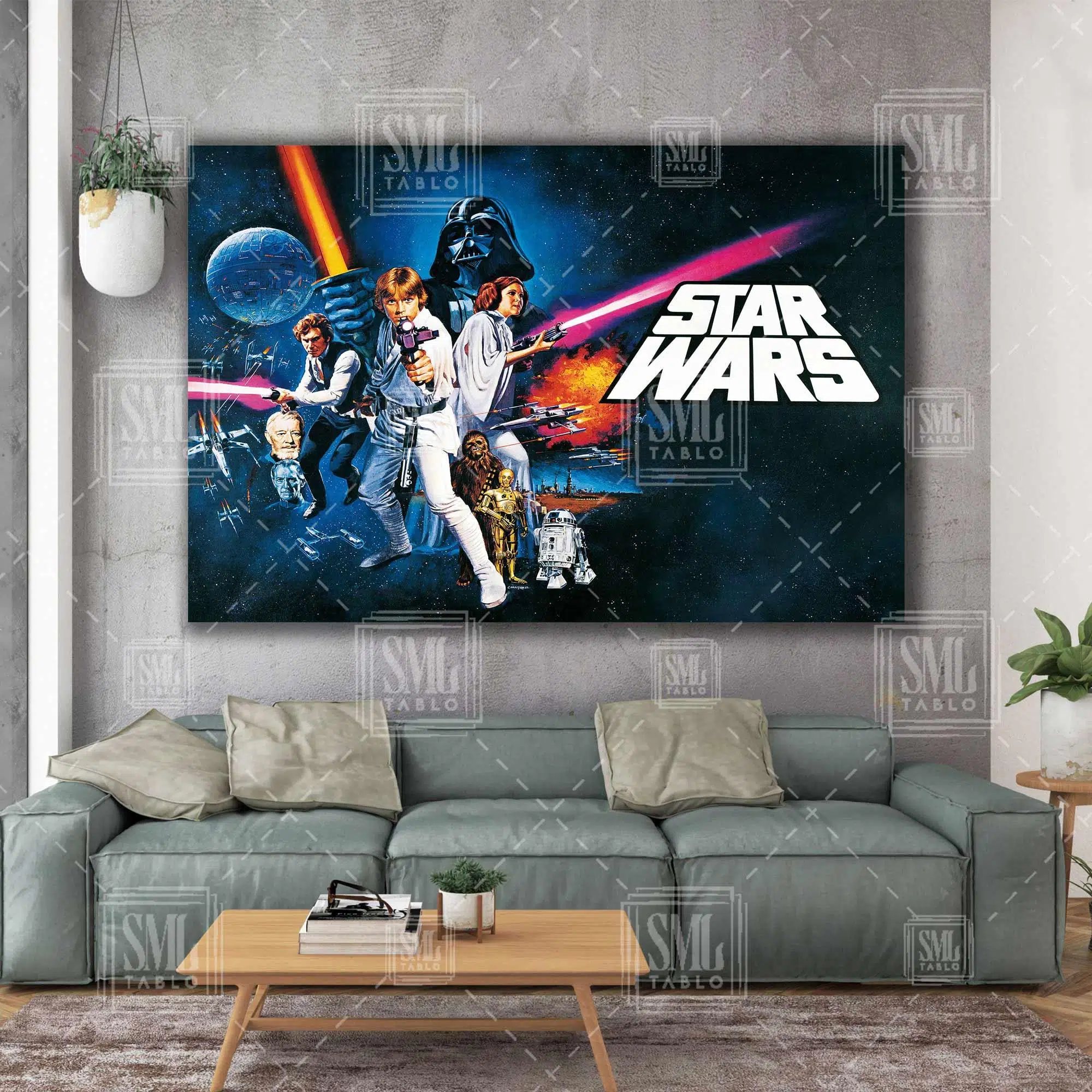 Star Wars Retro Işın Kılıcı Yıldız Savaşaları Dekor Film Sanat Yatay Kanvas Tablo