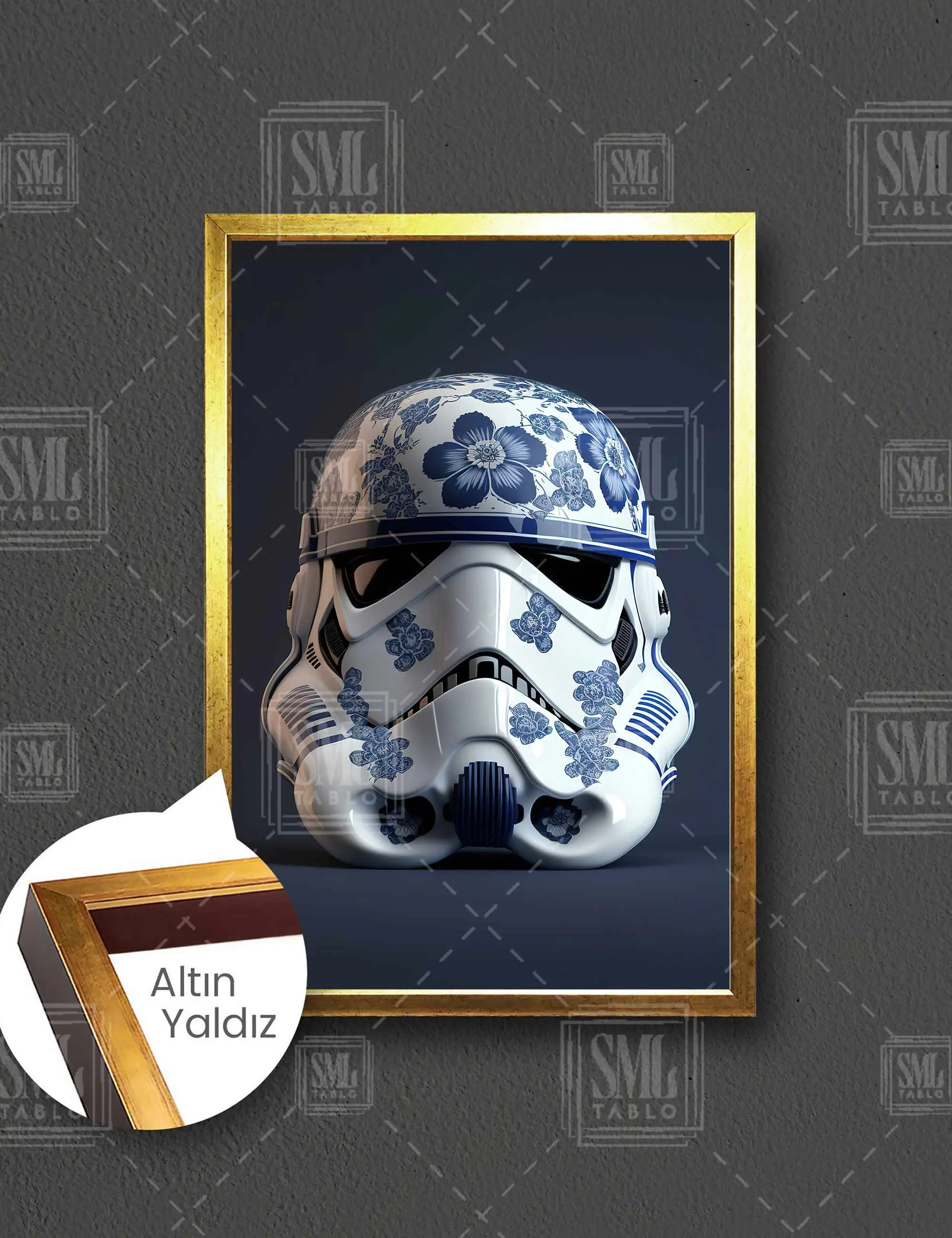 Star Wars Strormtrooper Maskesi Çini Seramik Çerçeveli Dikey Kanvas Tablo