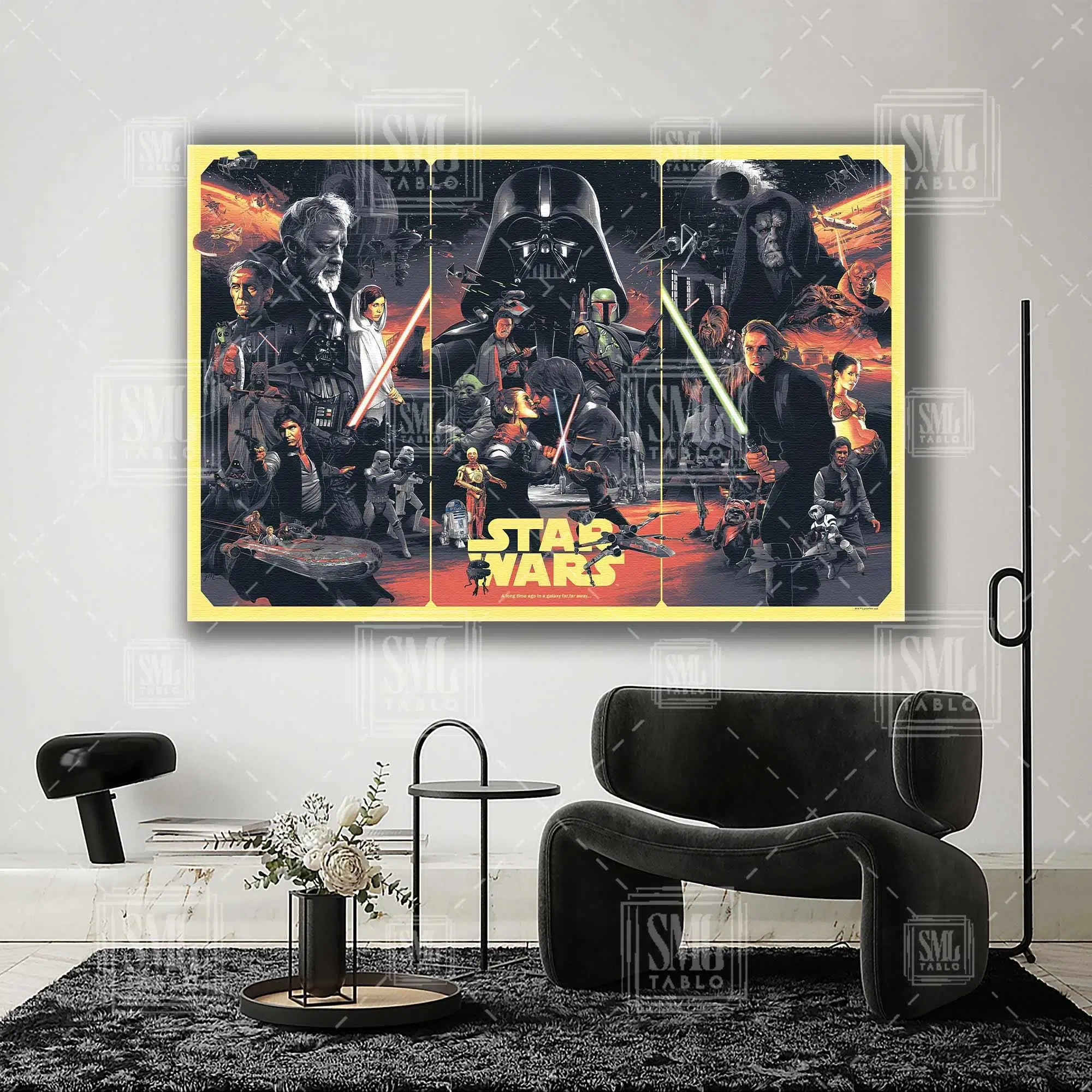 Star Wars Üçlemesi Galaksi Uzay Dart Wader Han Solo Prenses Lea Yatay Kanvas Tablo