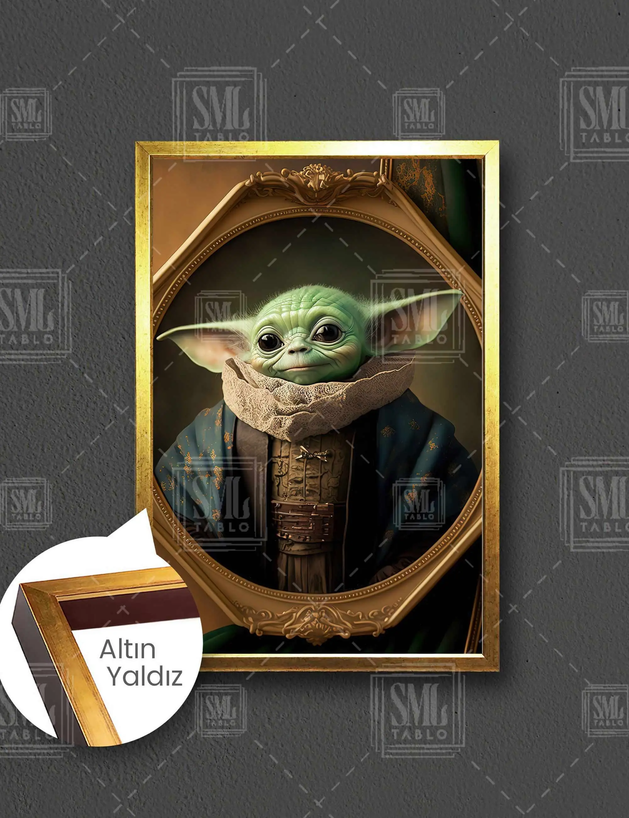Star Wars Yoda Ahşap Süslü Fotoğraf Çerçevesi Dekoratif Çerçeveli Dikey Kanvas Tablo