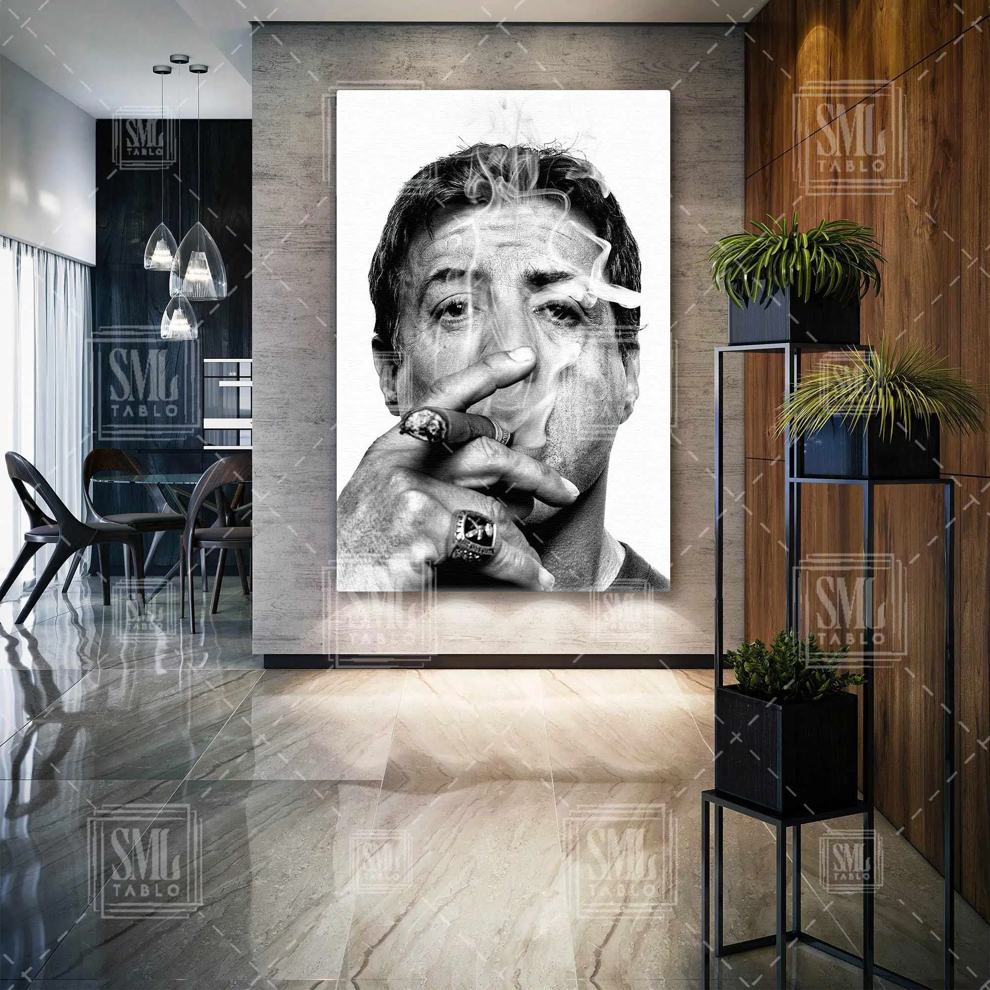 Sylvester Stallone Efsane Oyuncu Rambo Rocky Balboa Siyah Beyaz Dikey Kanvas Tablo