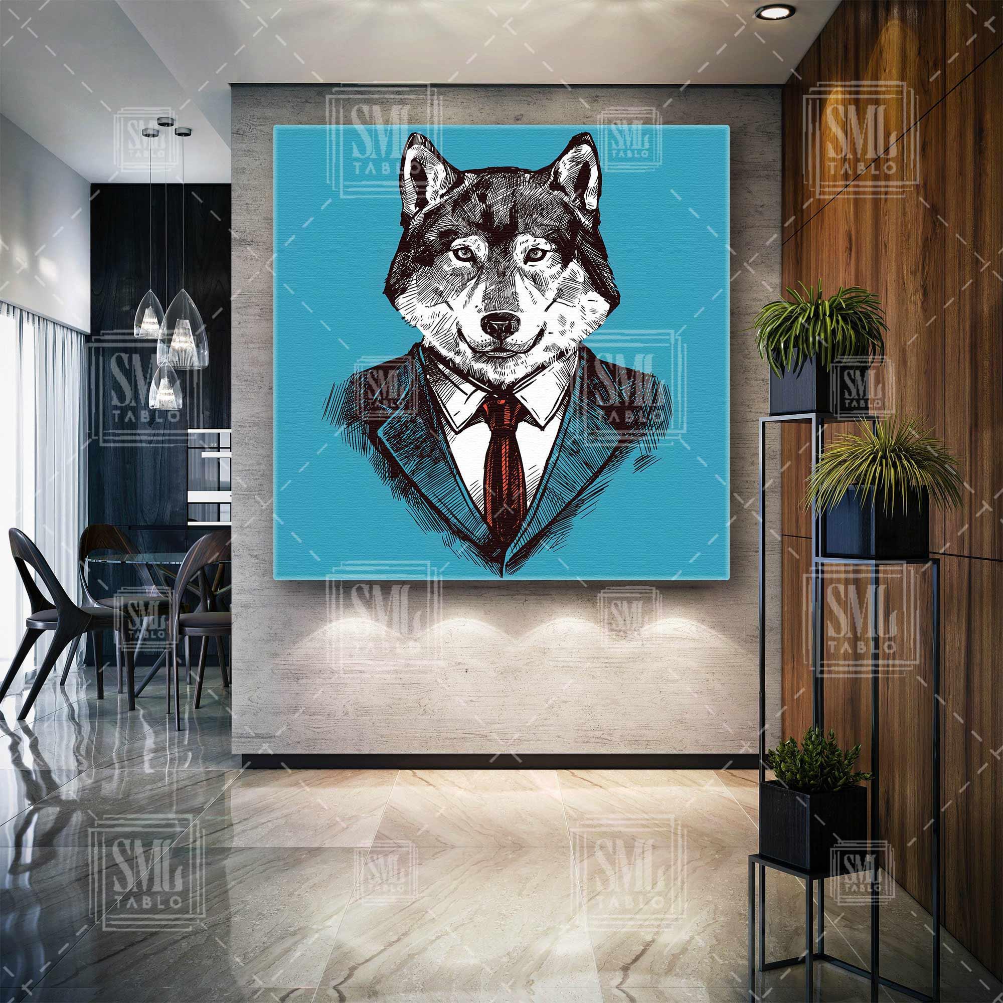 Takım Elbiseli Kurt İlüstrasyonu Business Wolf Kare Kanvas Tablo Takım Elbiseli Kurt İlüstrasyonu Business Wolf Kare Kanvas Tablo
