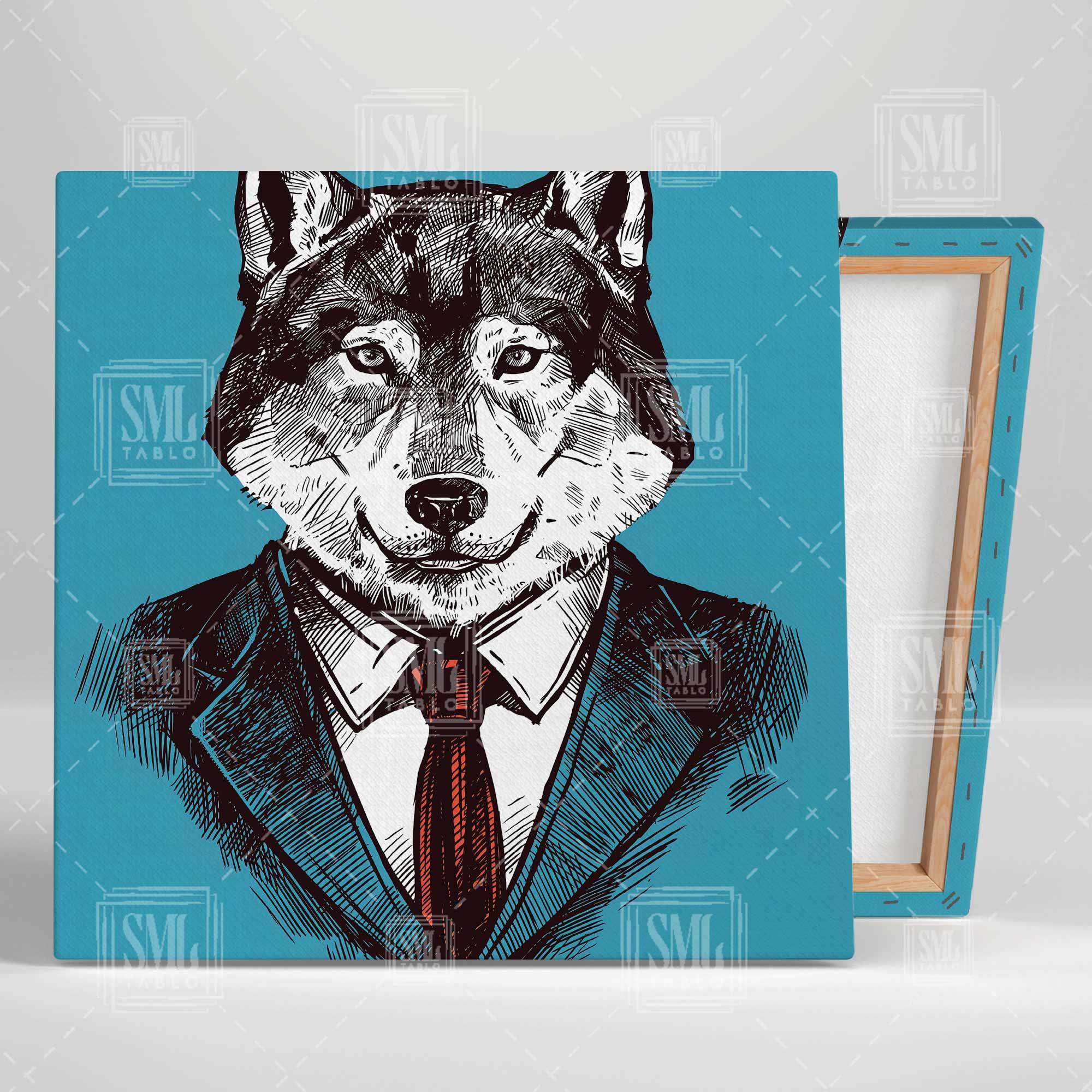 Takım Elbiseli Kurt İlüstrasyonu Business Wolf Kare Kanvas Tablo Takım Elbiseli Kurt İlüstrasyonu Business Wolf Kare Kanvas Tablo