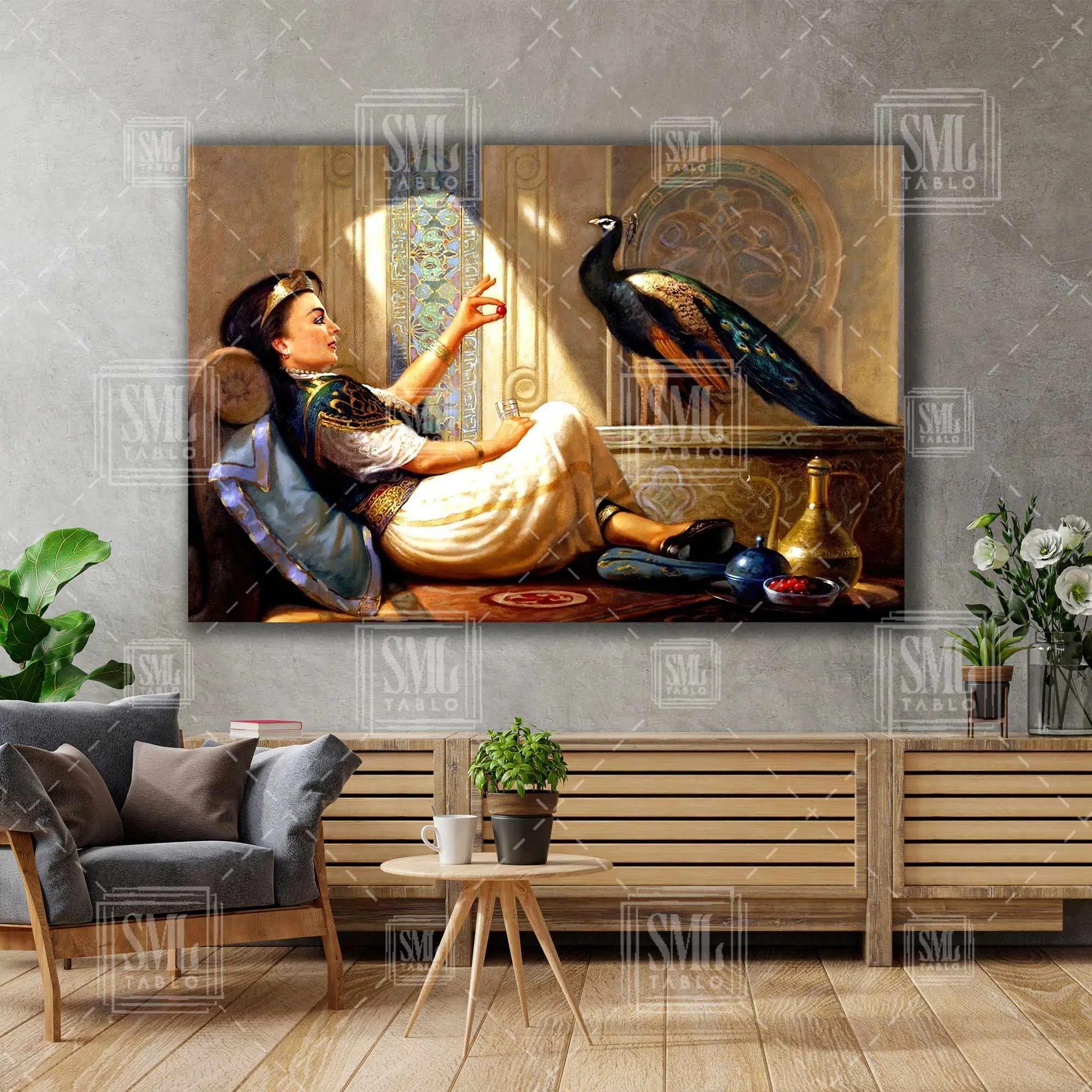 Tavus Kuşunu Besleyen Prenses Oryantelizm Sanat Yatay Kanvas Tablo