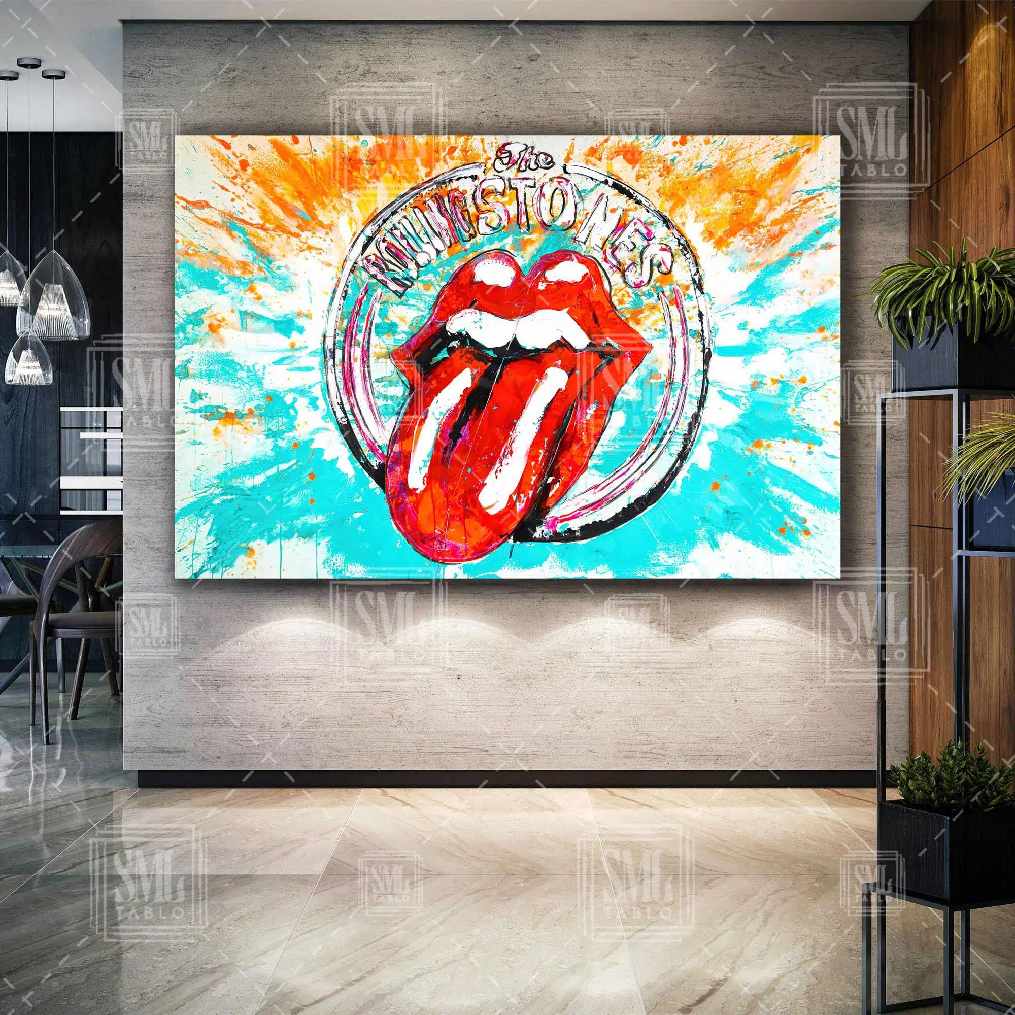 The Rolling Stones Amblemi Kırmızı Dudak Dil Dekor Rock Müzik Yatay Kanvas Tablo