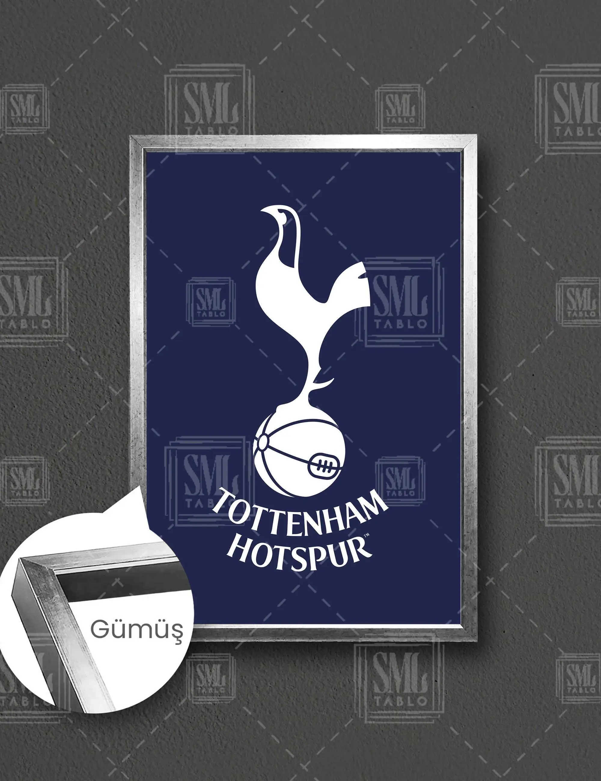 Totenham Hotspur Futbol Kulübü Logosu Çerçeveli Dikey Kanvas Tablo - Gümüş