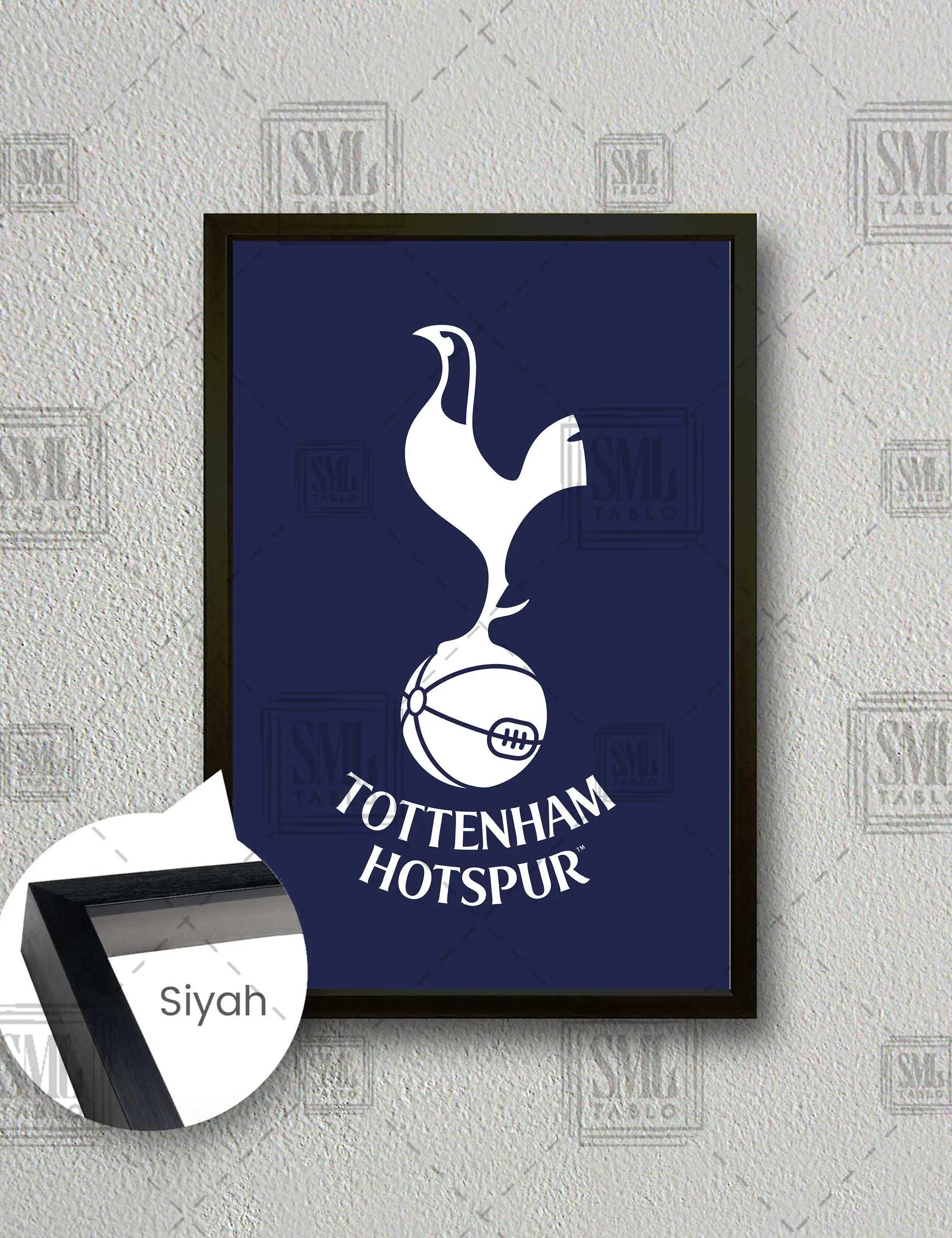 Totenham Hotspur Futbol Kulübü Logosu Çerçeveli Dikey Kanvas Tablo - Siyah