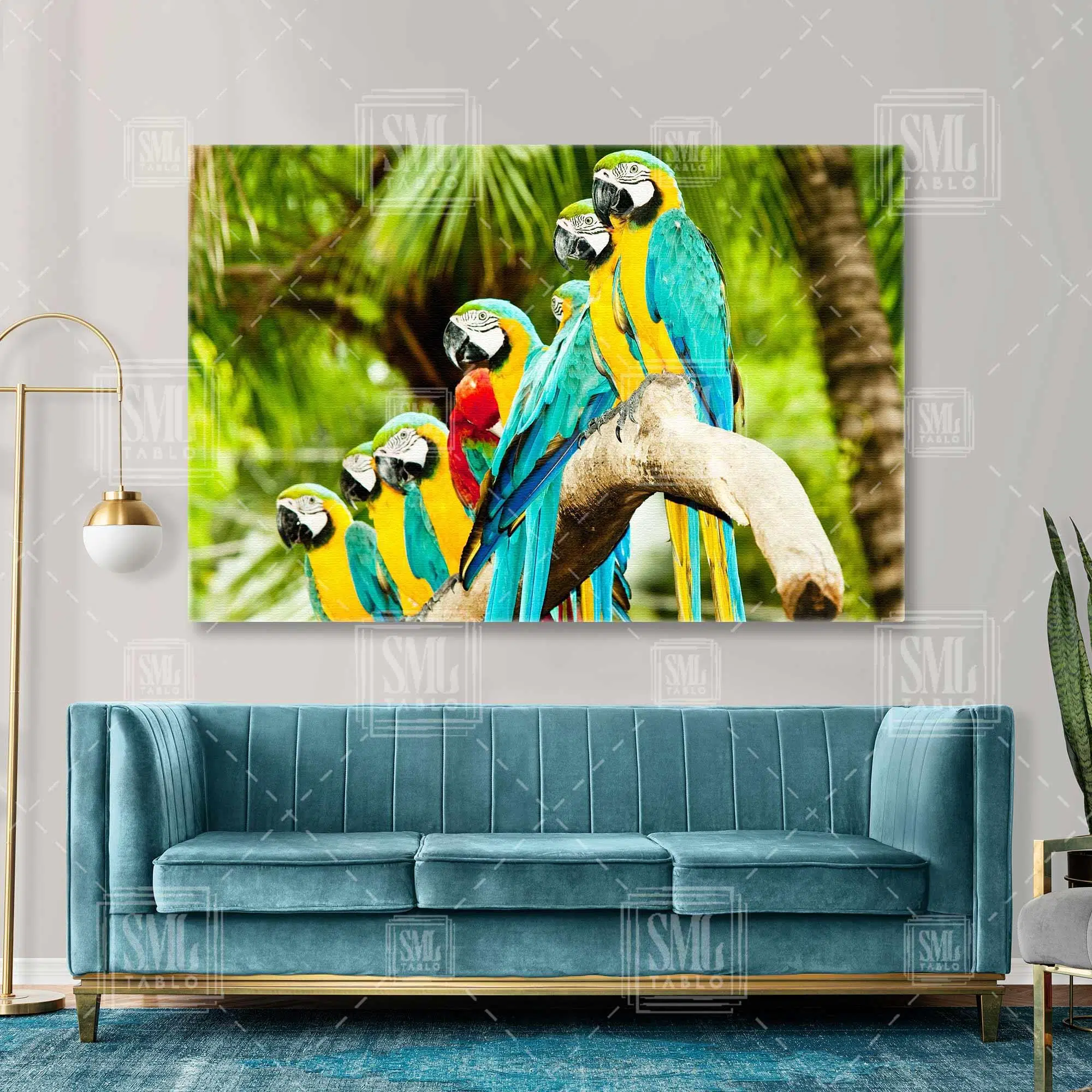 Tropik Orman Macaw Papağanı Yatay Kanvas Tablo