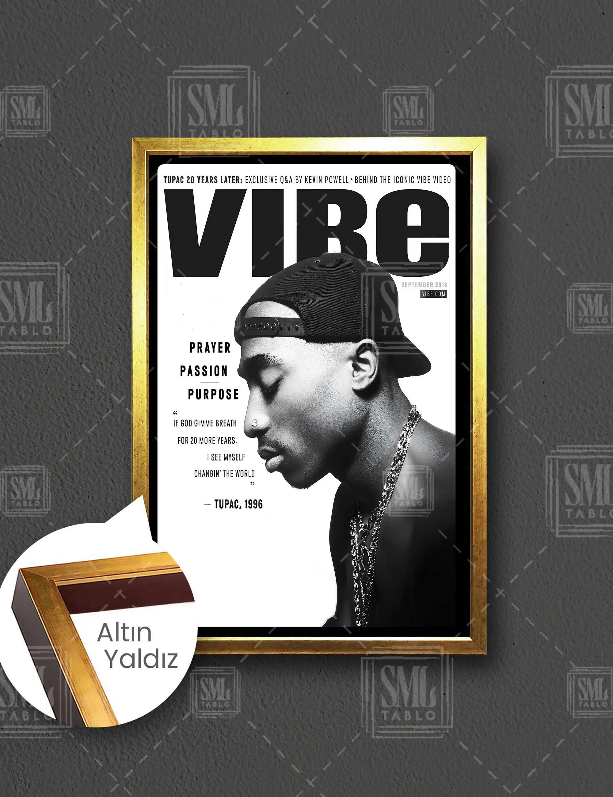 Tupac Amaru Shakur Vibe Dergi Kapağı Rap Singer Efsane Rapçi Çerçeveli Dikey Kanvas Tablo