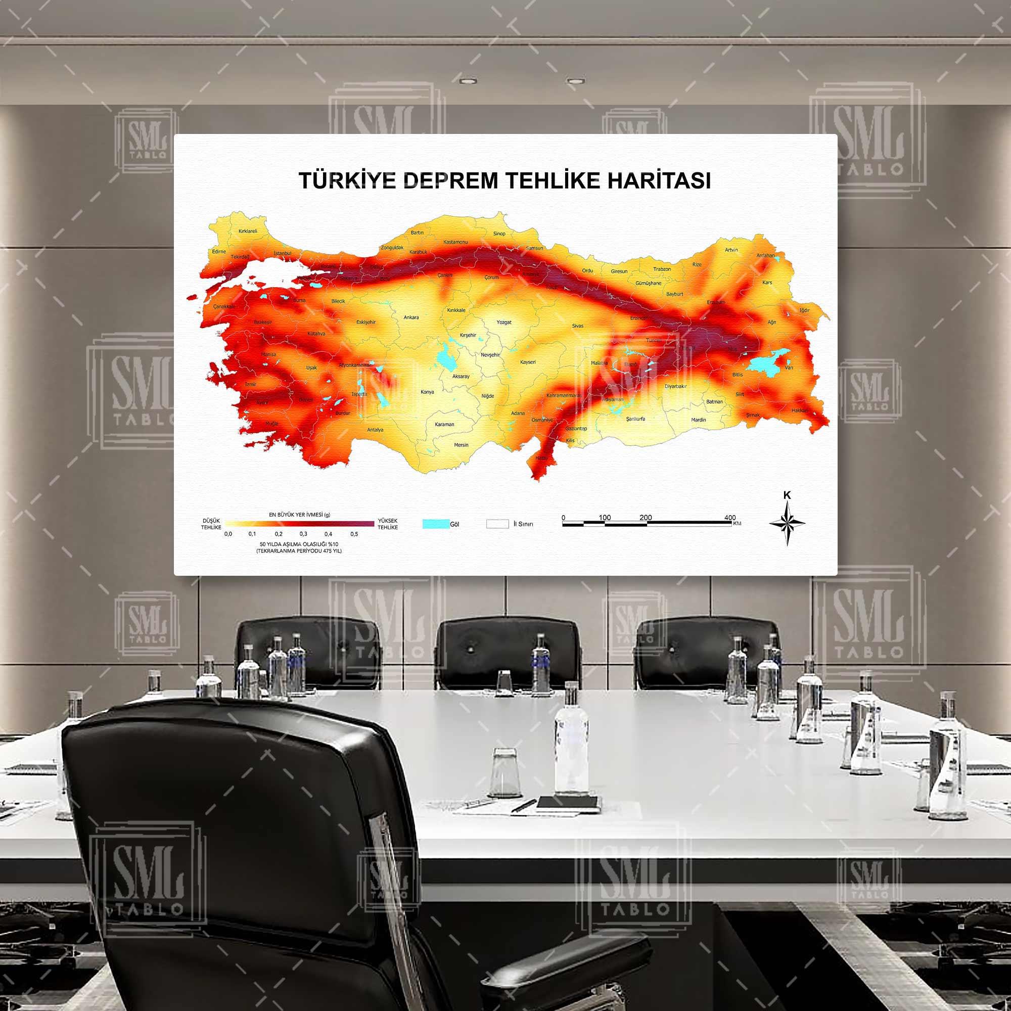 Türkiye Deprem Tehlike Haritası Fay Hattı Tektonik Hareket Yatay Kanvas Tablo Türkiye Deprem Tehlike Haritası Fay Hattı Tektonik Hareket Yatay Kanvas Tablo