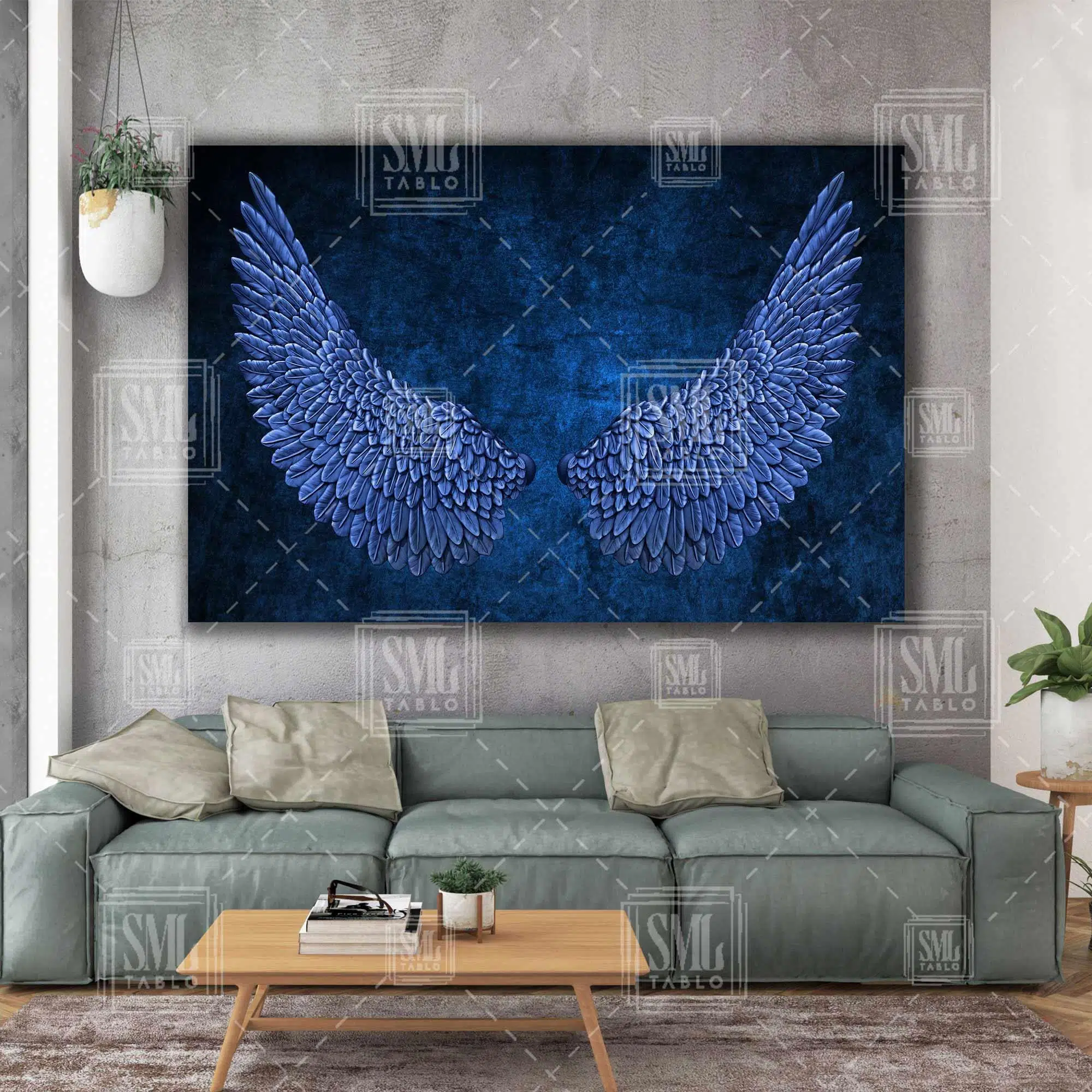Turkuaz Mavi Melek Kanatları Angel Yatay Kanvas Tablo