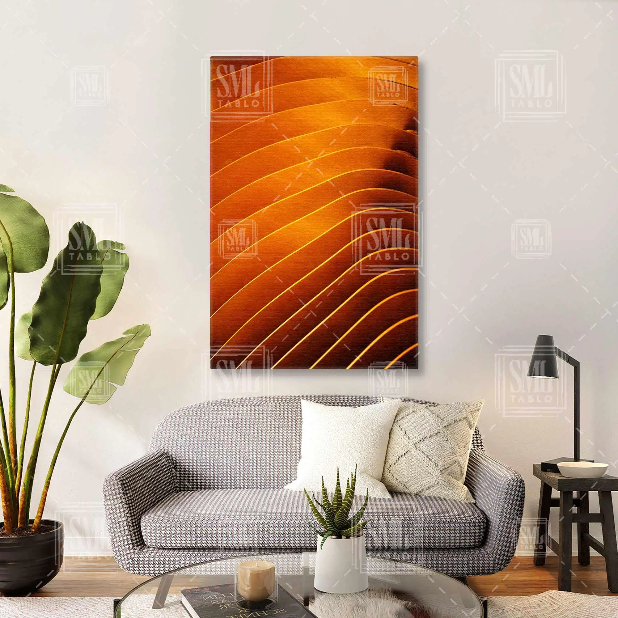 Turuncu Yatay Çizgili Abstract Mimari Detayı Dikey Kanvas Tablo
