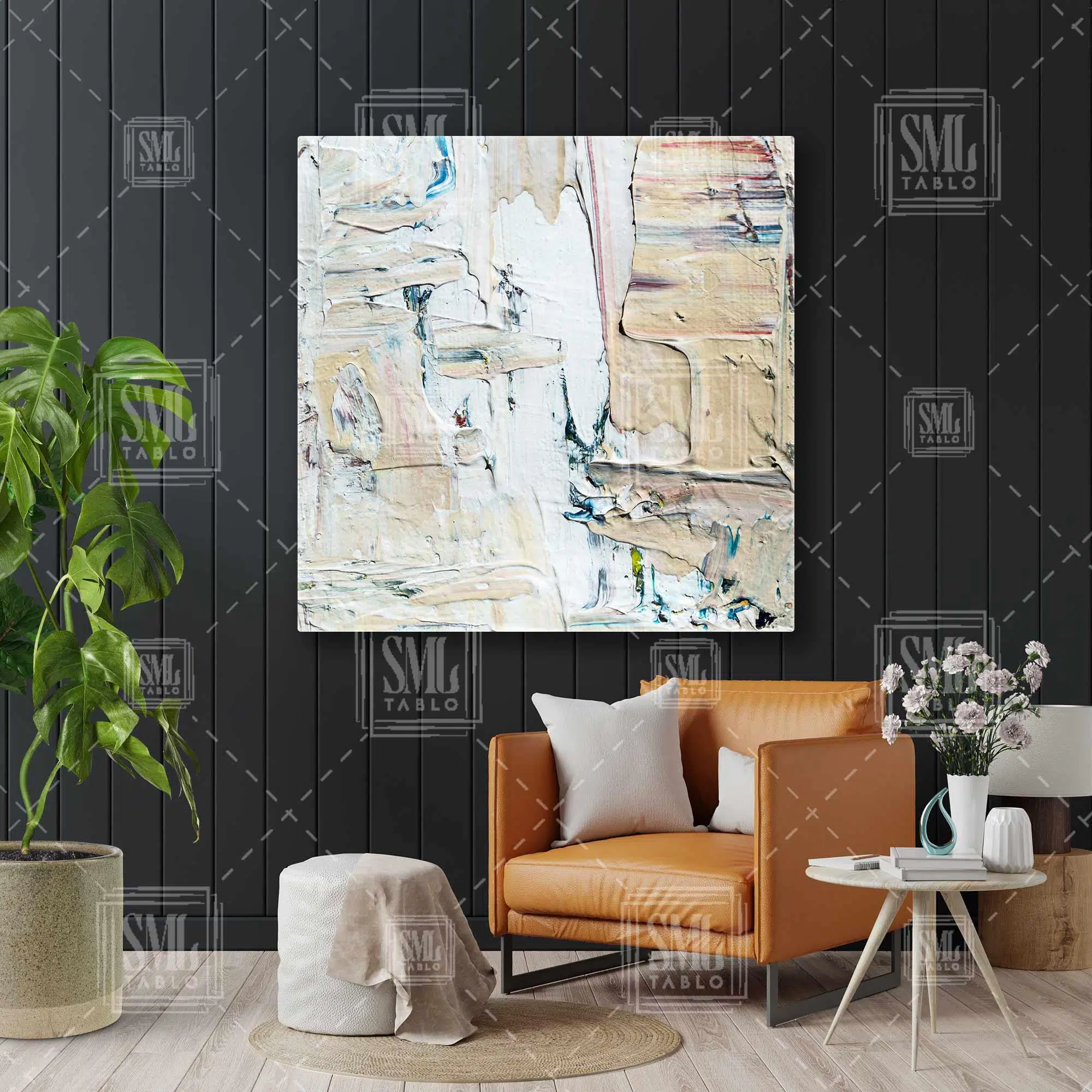 Tuval Üzerinde Boya İzleri Abstract Sanat Kare Kanvas Tablo
