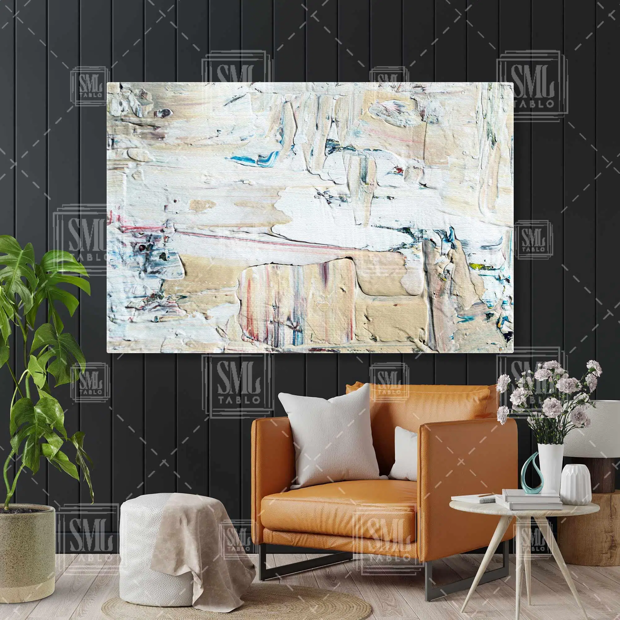 Tuval Üzerinde Boya İzleri Abstract Sanat Yatay Kanvas Tablo