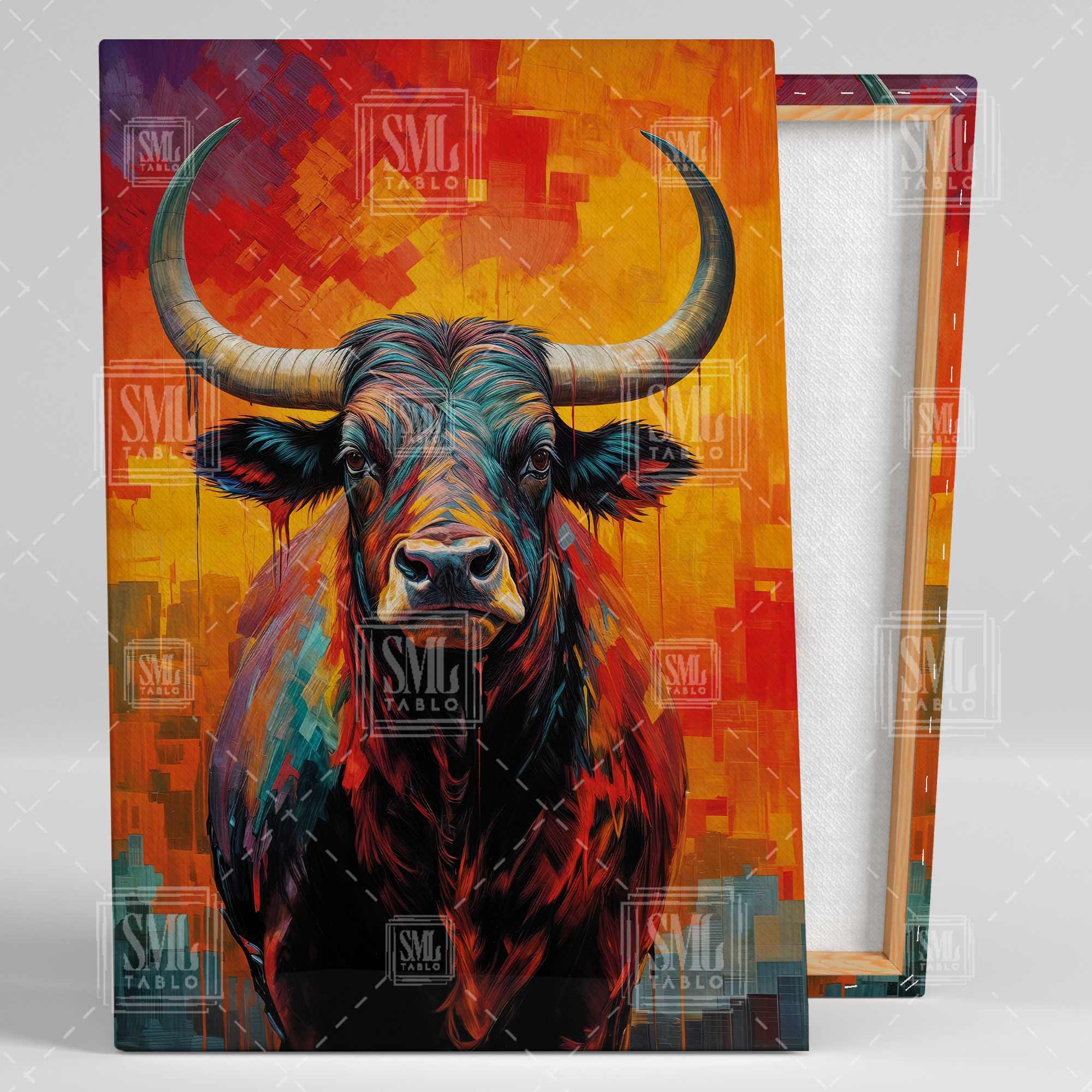 Renkli Boğa Rengarenk Dana Hırçın Tosun Boynuzlu İnek Bull Dikey Kanvas Tablo Renkli Boğa Rengarenk Dana Hırçın Tosun Boynuzlu İnek Bull Dikey Kanvas Tablo