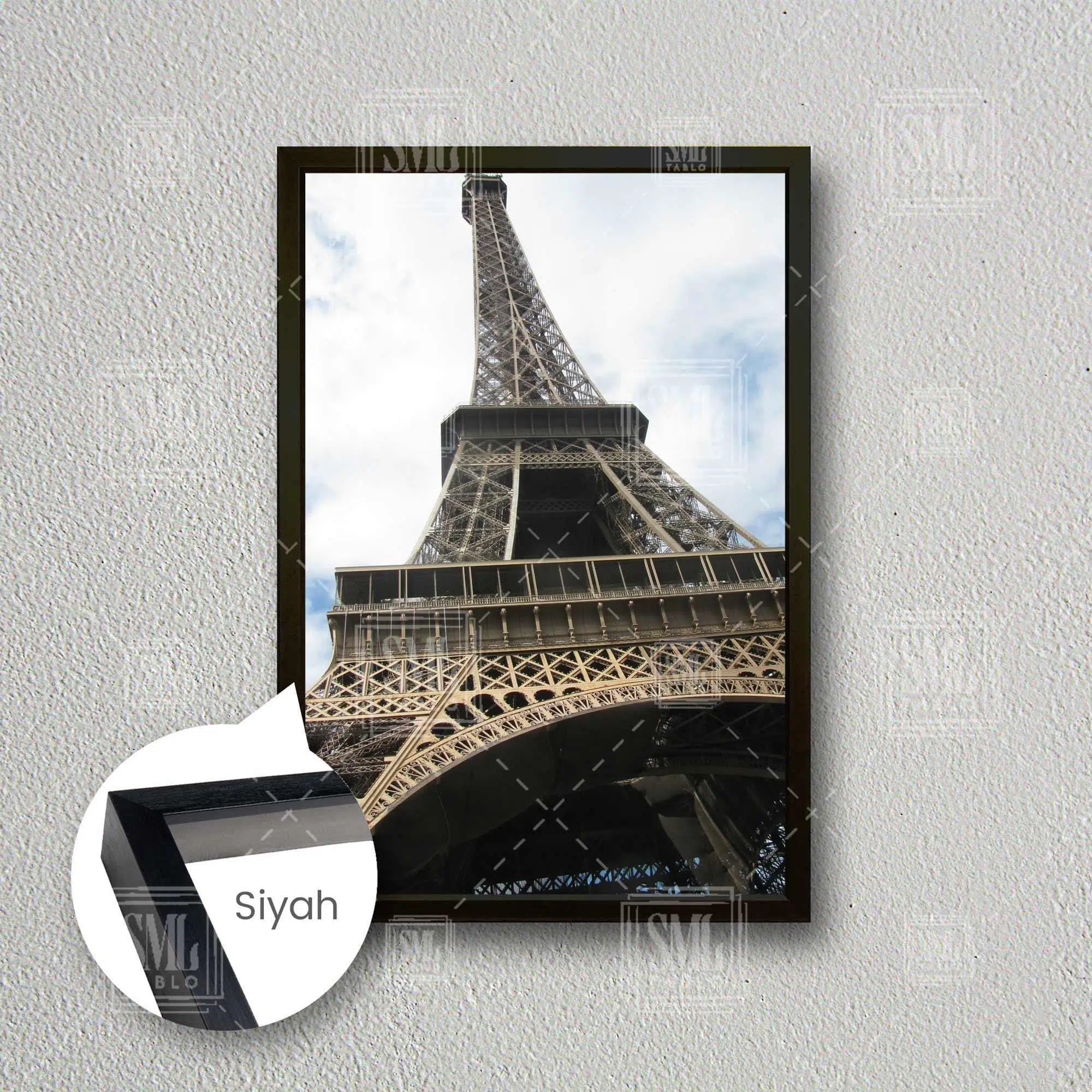 Paris Eyfel Kulesi Dekoratif Şehir City Manzara Eiffel Tower Çerçeveli Dikey Kanvas Tablo - Siyah
