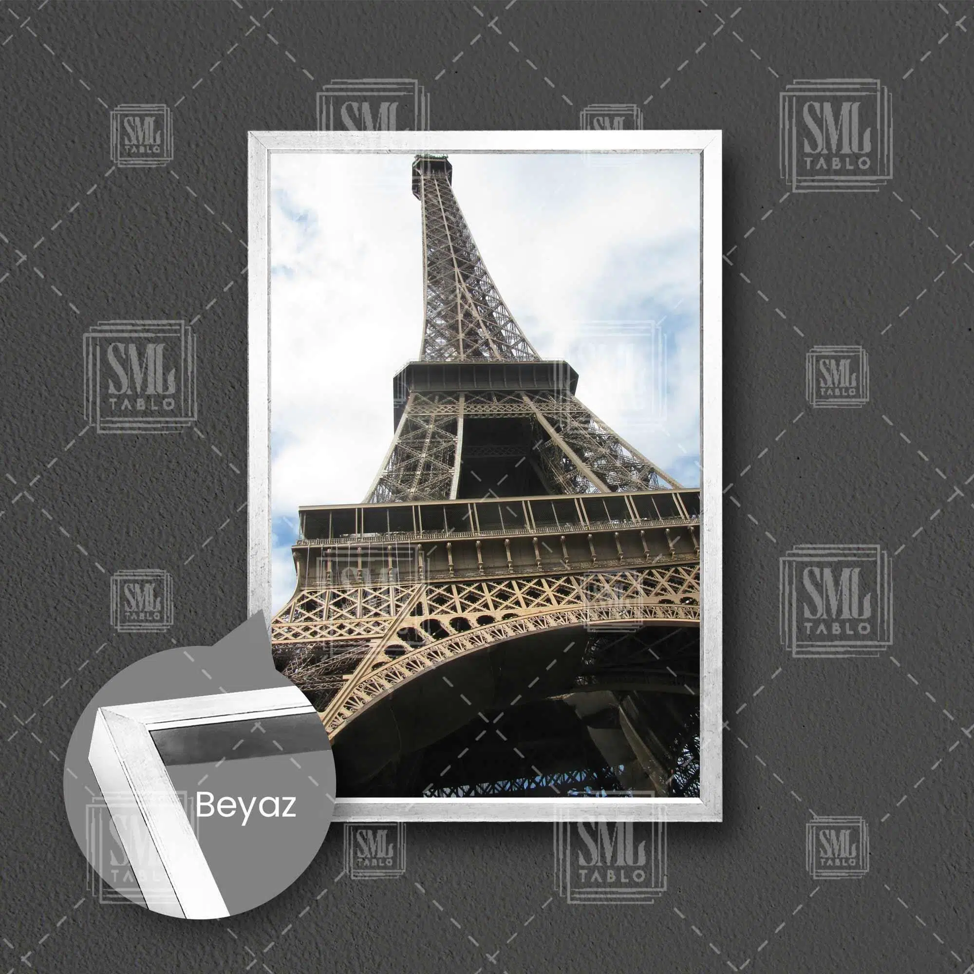 Paris Eyfel Kulesi Dekoratif Şehir City Manzara Eiffel Tower Çerçeveli Dikey Kanvas Tablo - Beyaz