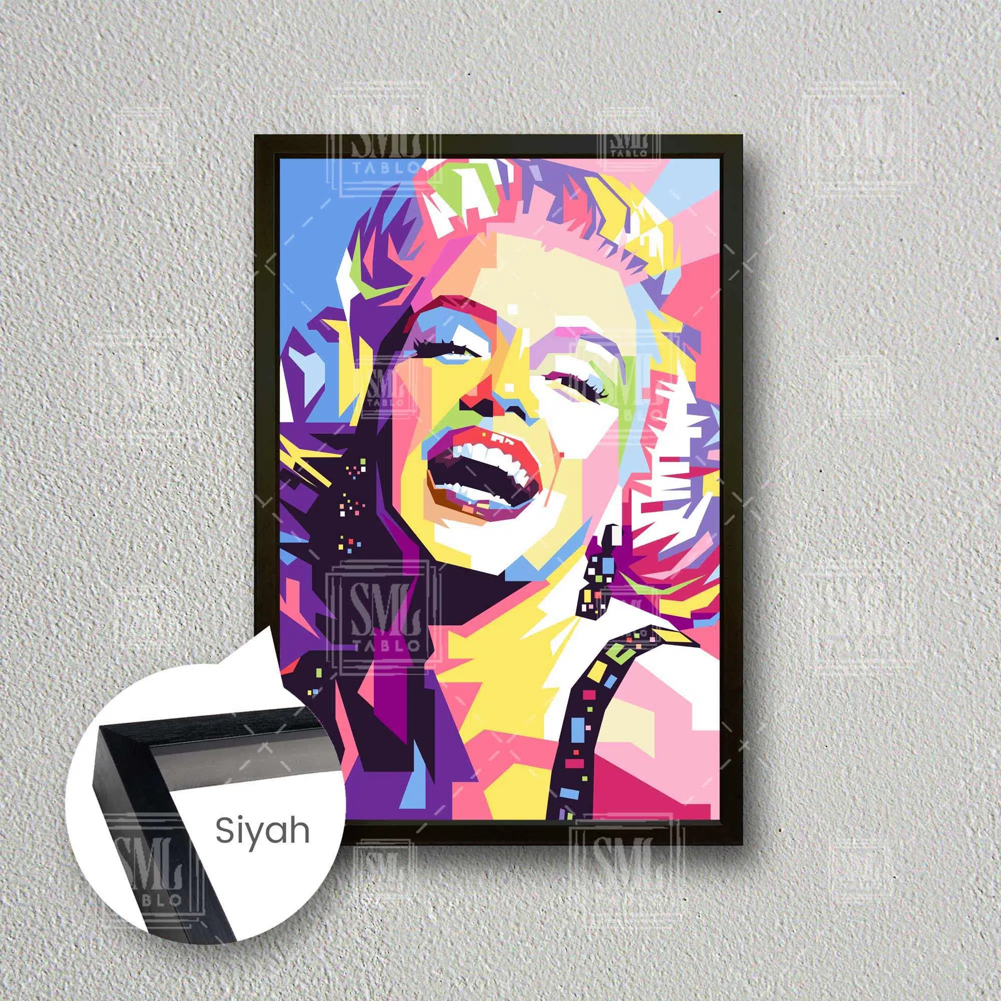 Marilyn Monroe Gülücük Soyut Çerçeveli Dikey Kanvas Tablo - Siyah