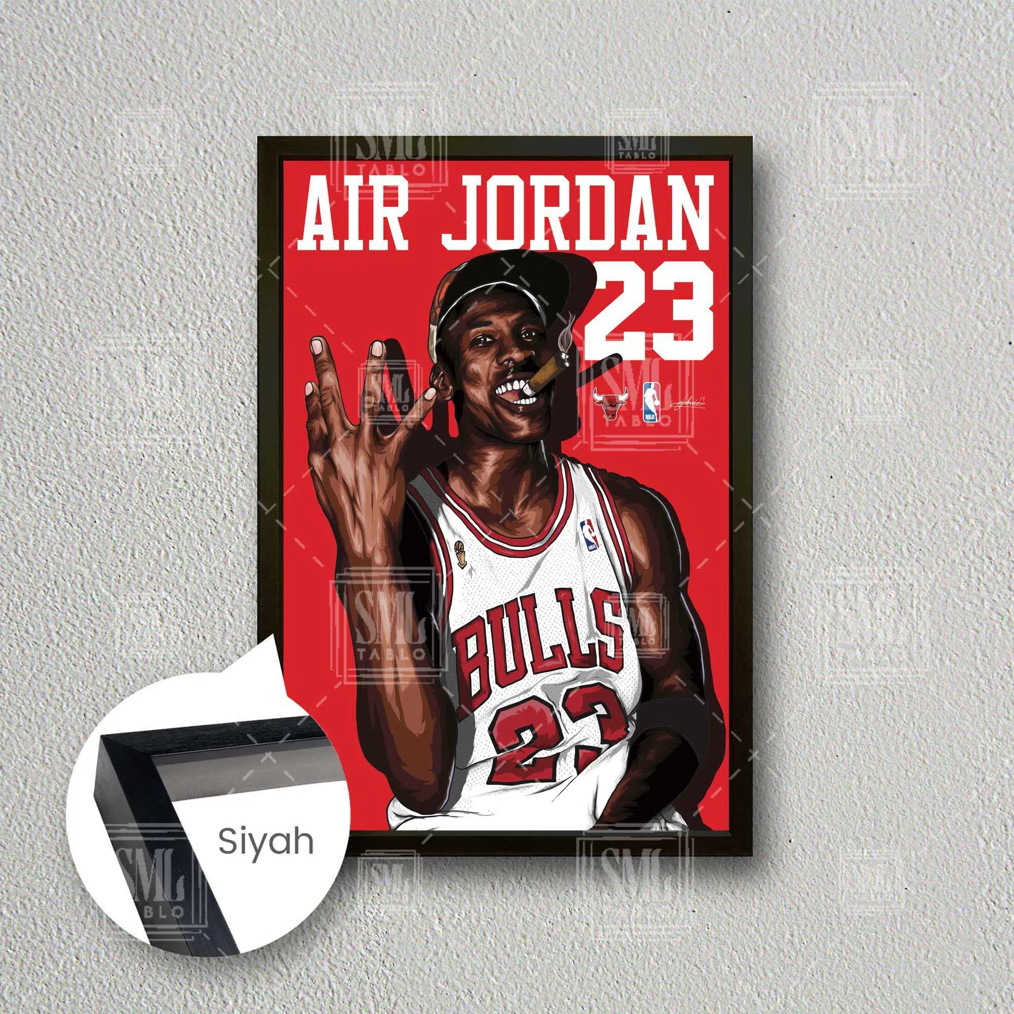 Michael Jordan Art Chicago Bulls Basketbol Çerçeveli Dikey Kanvas Tablo - Siyah
