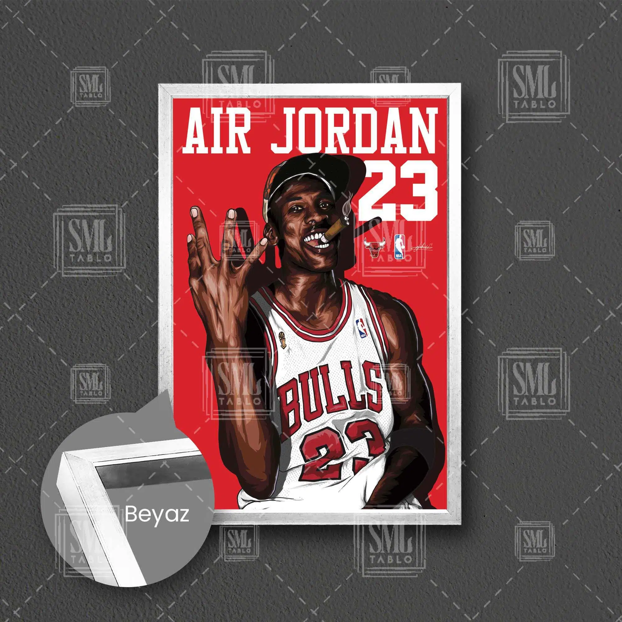 Michael Jordan Art Chicago Bulls Basketbol Çerçeveli Dikey Kanvas Tablo - Beyaz