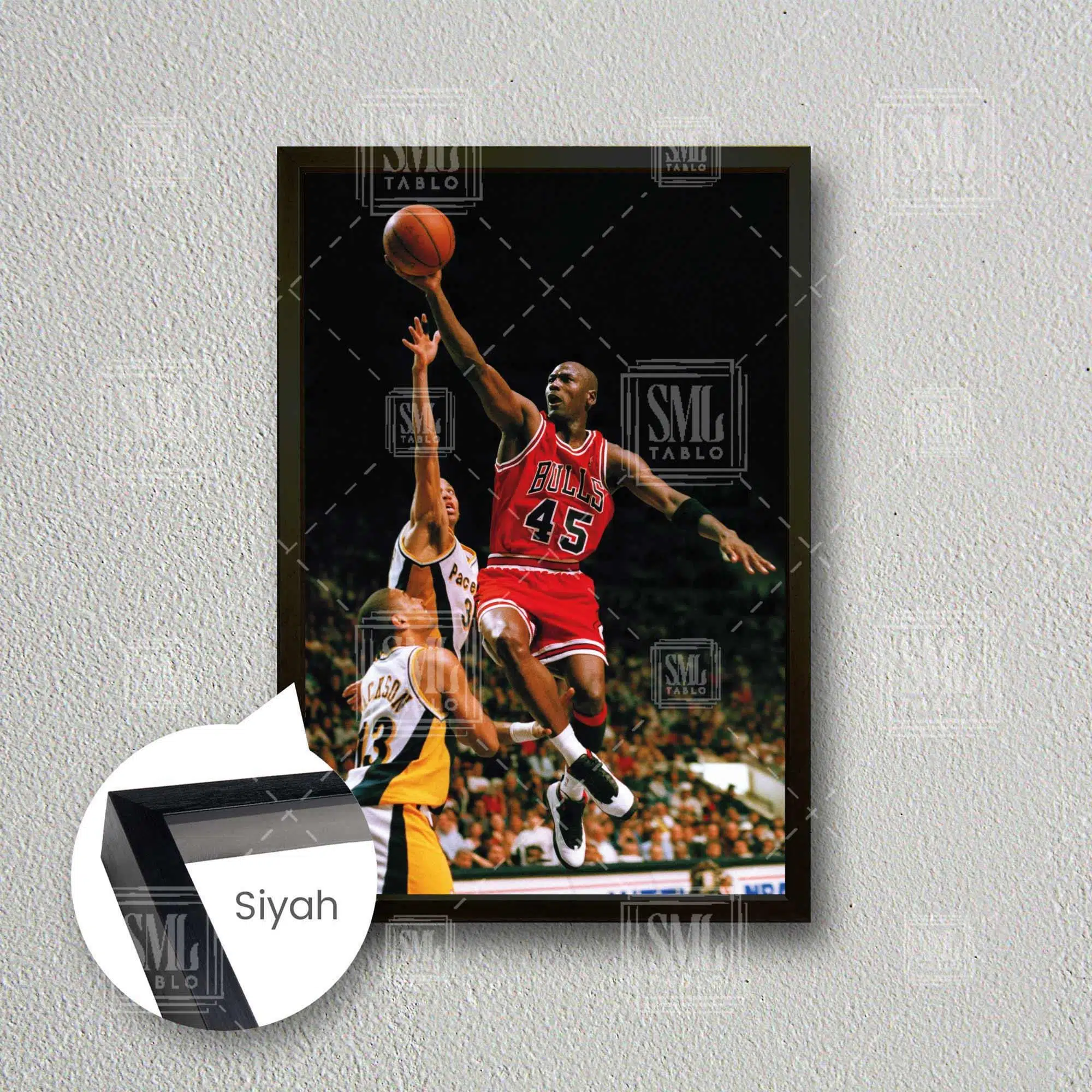 Michael Jordan Art Chicago Bulls Basketbol Nba Kırmızı Forma Çerçeveli Dikey Kanvas Tablo - Siyah