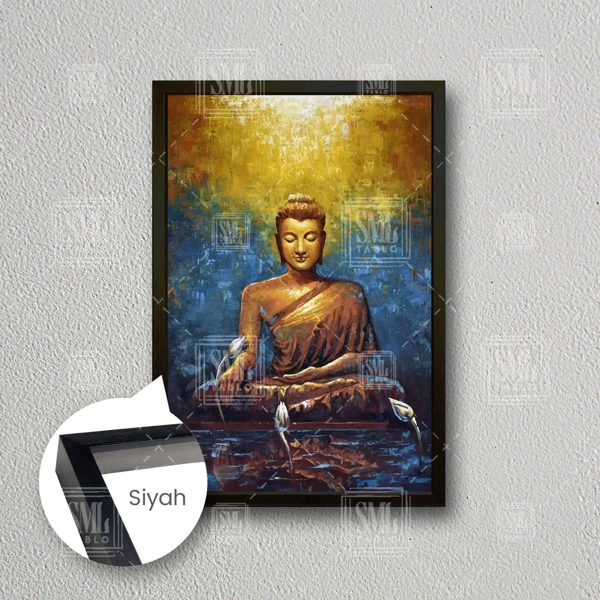 Meditasyon Yoga Buda Dekoratif Soyut Modern Sanat Çerçeveli Dikey Kanvas Tablo - Siyah
