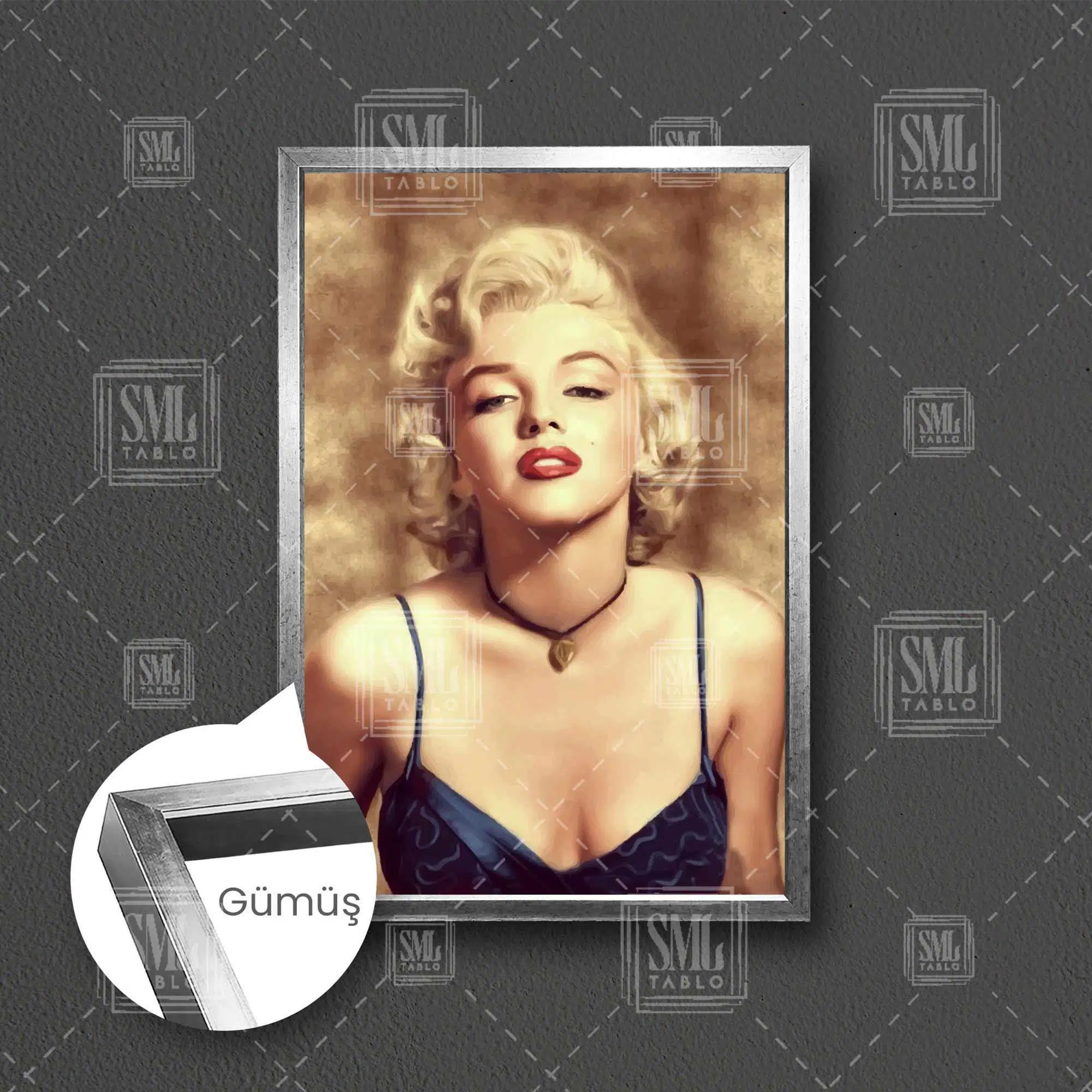 Marliyn Monroe Art Soyut Kadın Woman Güzellik İlüstrasyon Dekor Çerçeveli Dikey Kanvas Tablo - Gümüş
