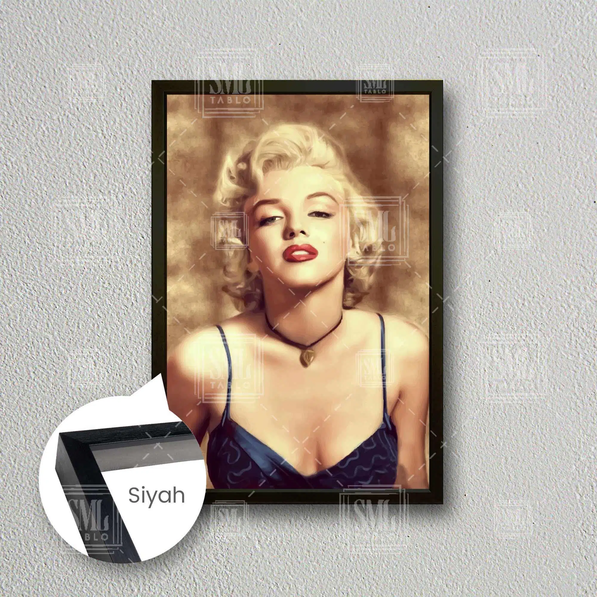 Marliyn Monroe Art Soyut Kadın Woman Güzellik İlüstrasyon Dekor Çerçeveli Dikey Kanvas Tablo - Siyah