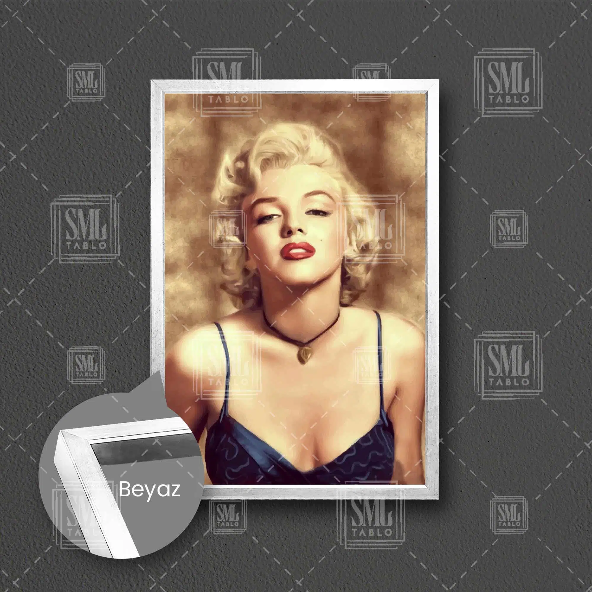 Marliyn Monroe Art Soyut Kadın Woman Güzellik İlüstrasyon Dekor Çerçeveli Dikey Kanvas Tablo - Beyaz
