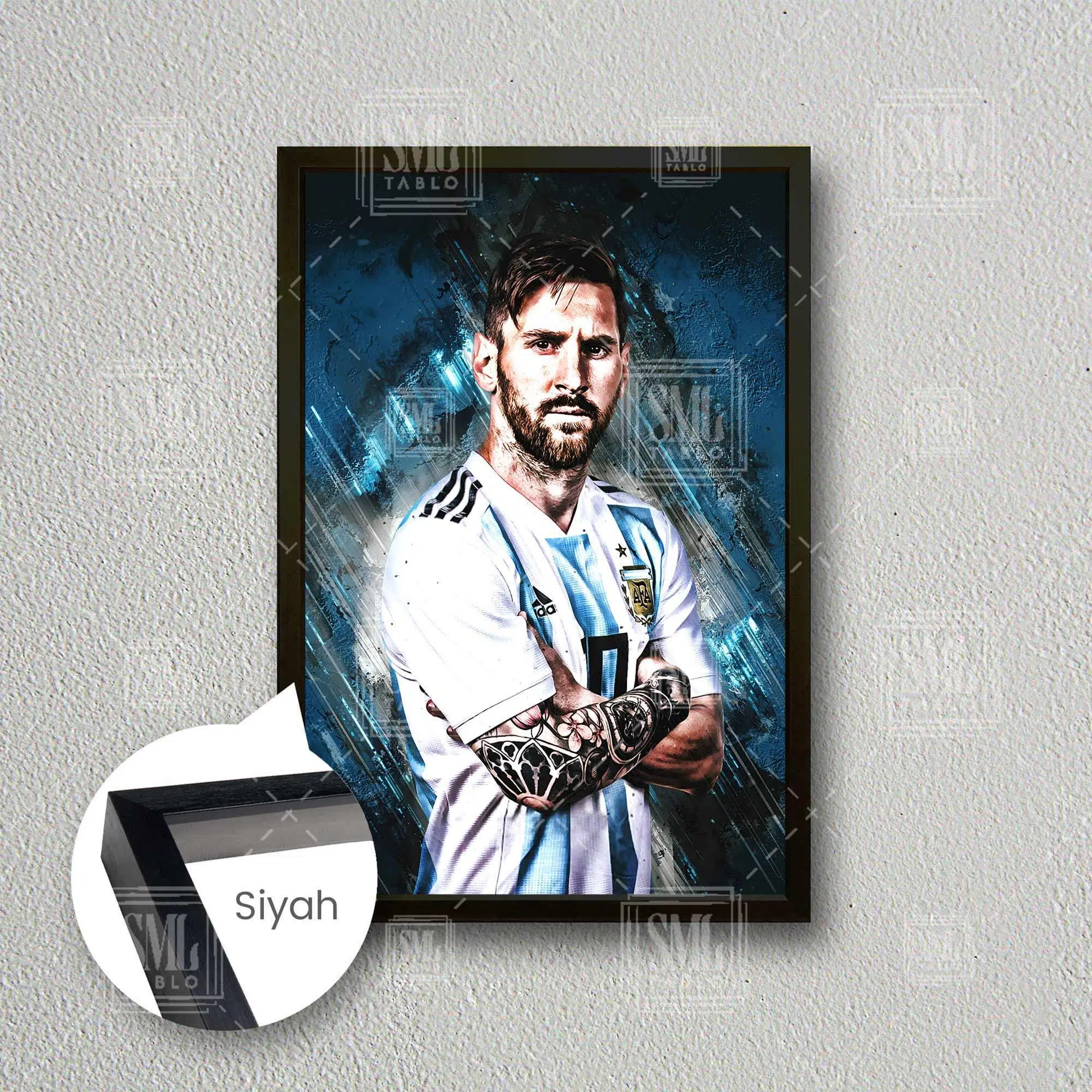 Lionel Messi Arjantin Futbol Art Çerçeveli Dikey Kanvas Tablo - Siyah